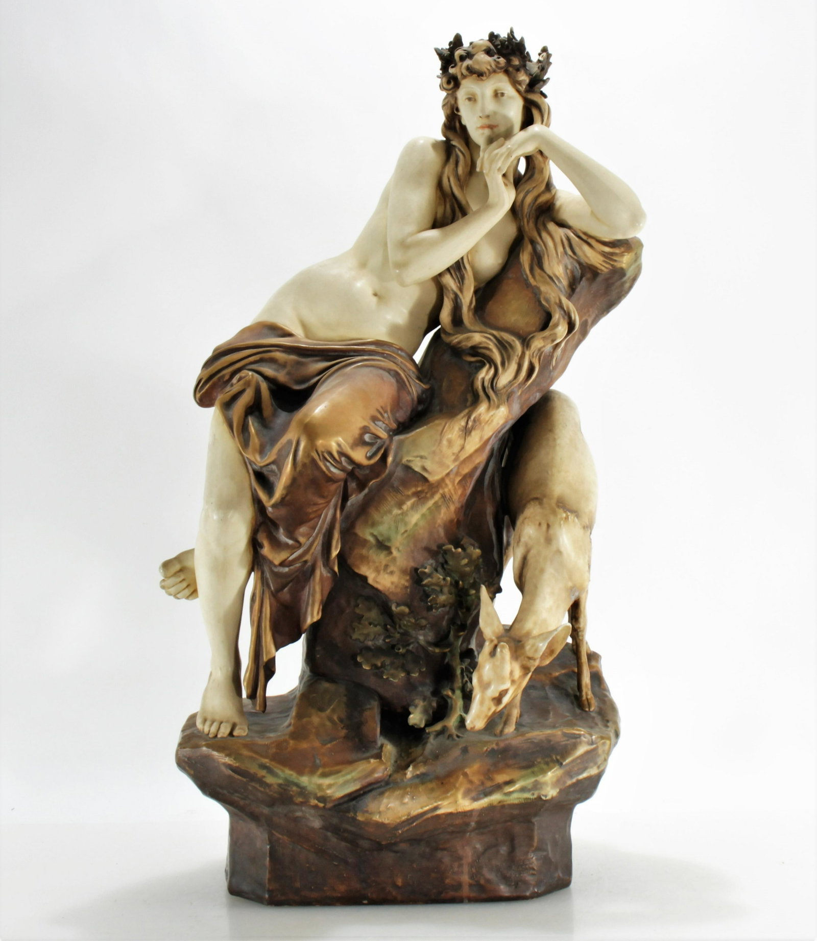 Art Nouveau Austrian Ceramic Woman, 19th C: Art Nouveau Austrian Ceramic Woman, in the style of Ernst Wahliss. Unsigned. Dimensions:29" x 15" Property from the collection of Dr. William and Mary Smith Liebesman, Deal, NJ.