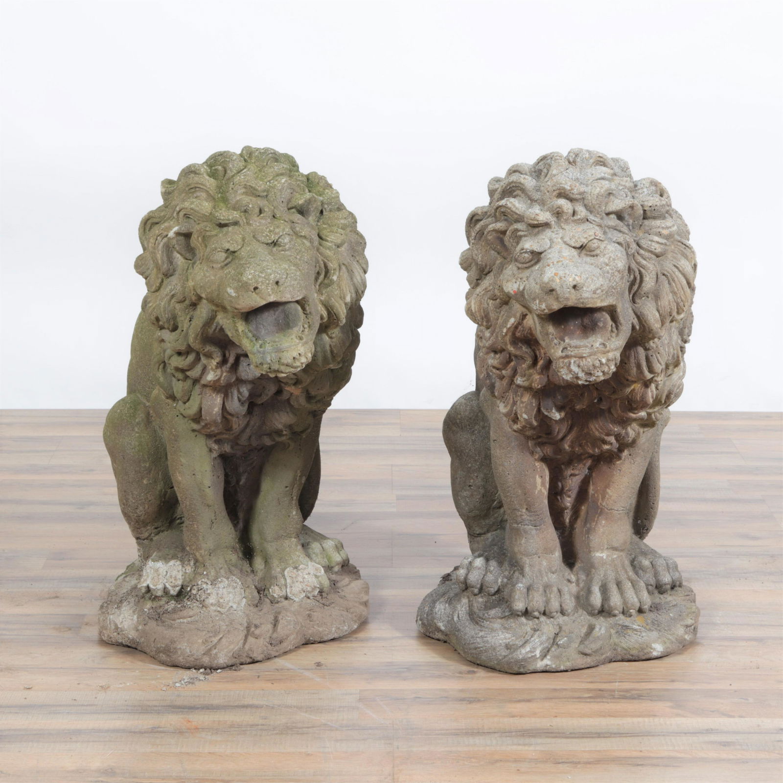 Early 20th C. Pr. Large Cast Stone Seated Lions (1 of 7)