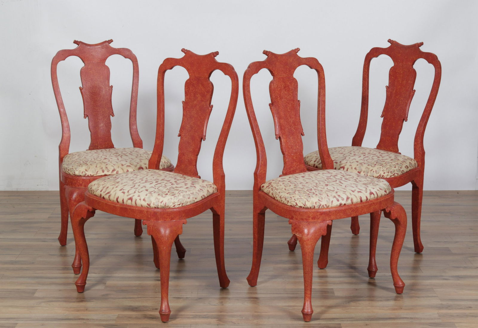 4 Italian Rococo Style Red Painted Chairs (1 of 8)