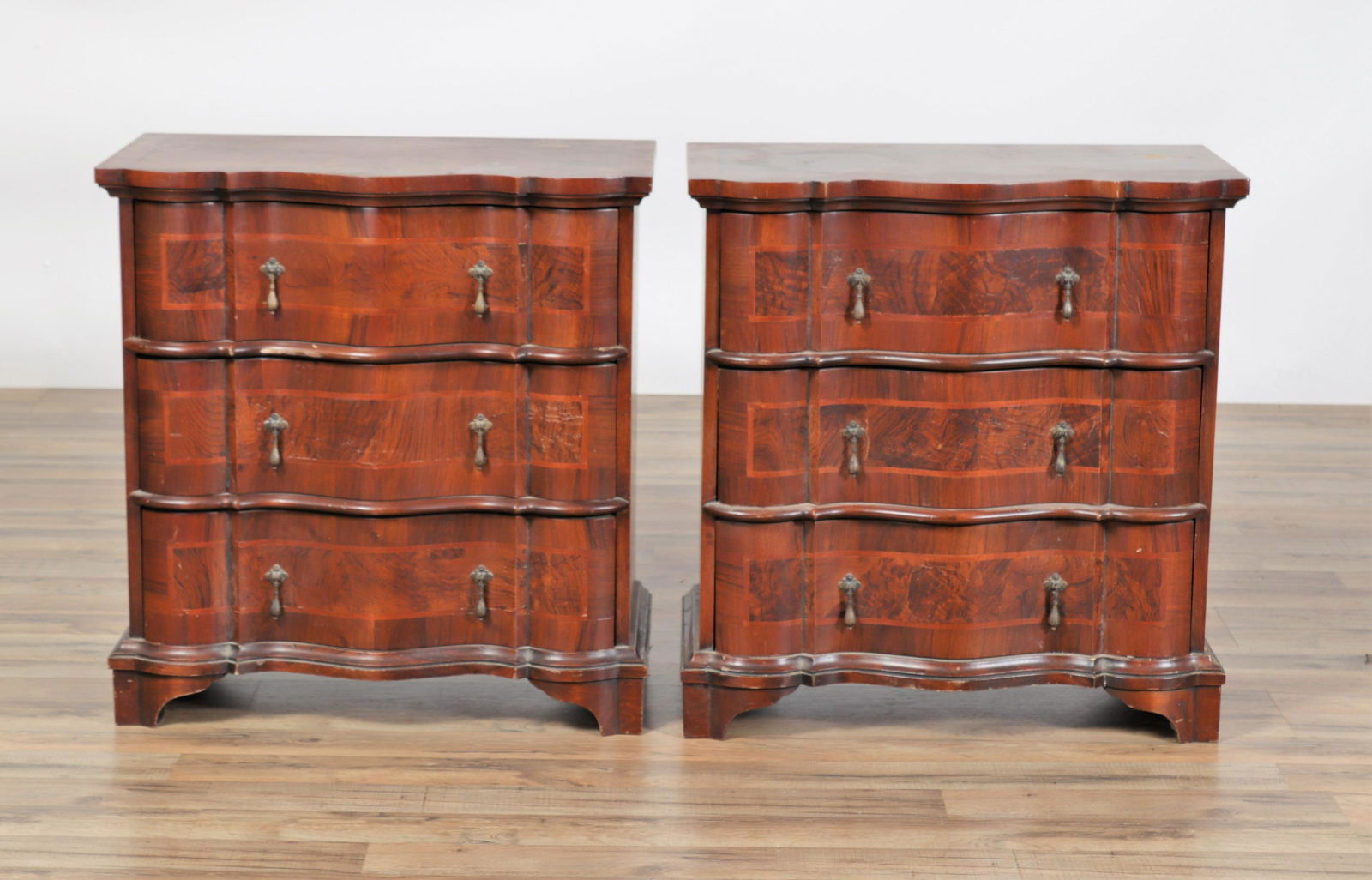 Pair Italian Baroque Style Walnut Small Chests (1 of 11)