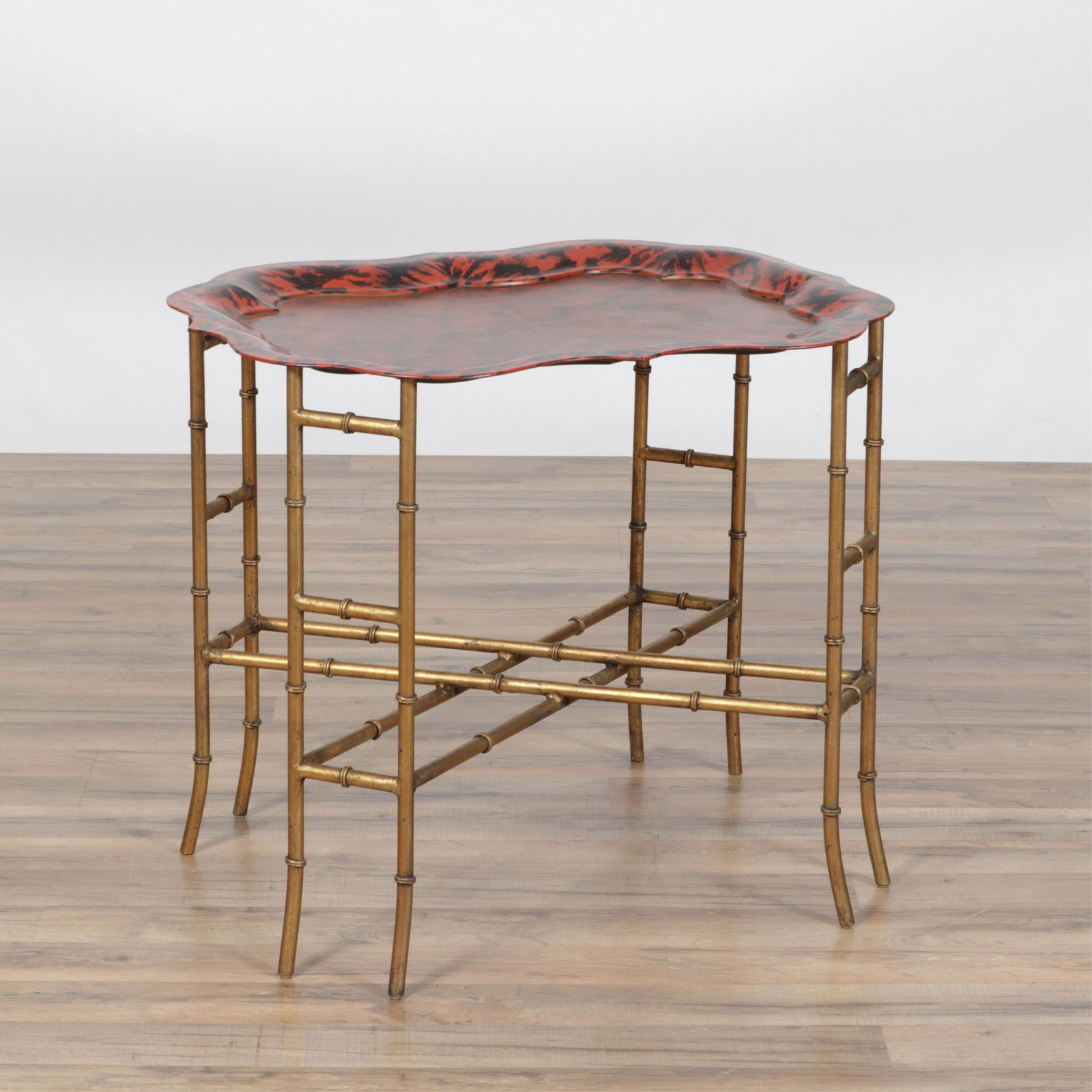 Gilt Metal & Faux Tortoise Tole Tray on Stand (1 of 5)