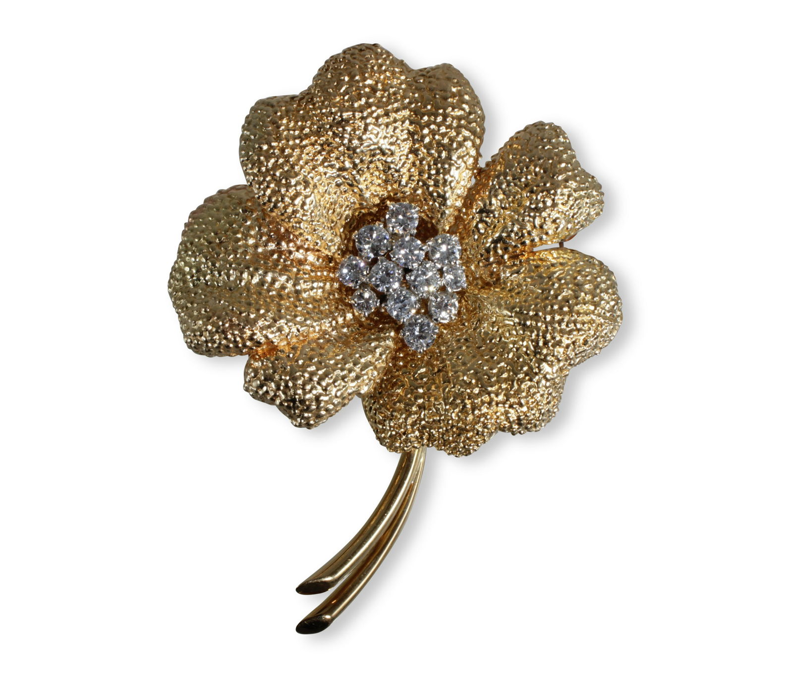 French 18K Gold and Diamond Flower Brooch (1 of 3)