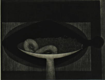 Yozo Hamaguchi - Fish and Fruit - Mezzotint: Yozo Hamaguchi, Japanese, 1909-2000, Fish and Fruit, 1954, mezzotint, pencil numbered lower left 5/50, signed lower rightDimensions: 11 3/8 x 15 3/8, framed 20 x 24