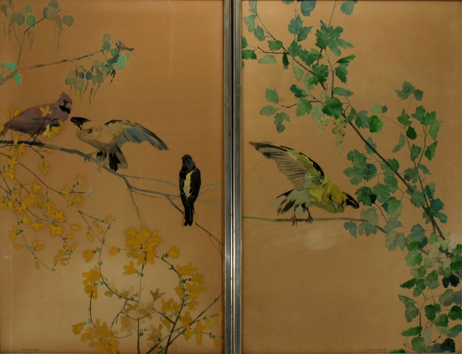 Two Julius Moessel - Birds- gouache (1 of 6)