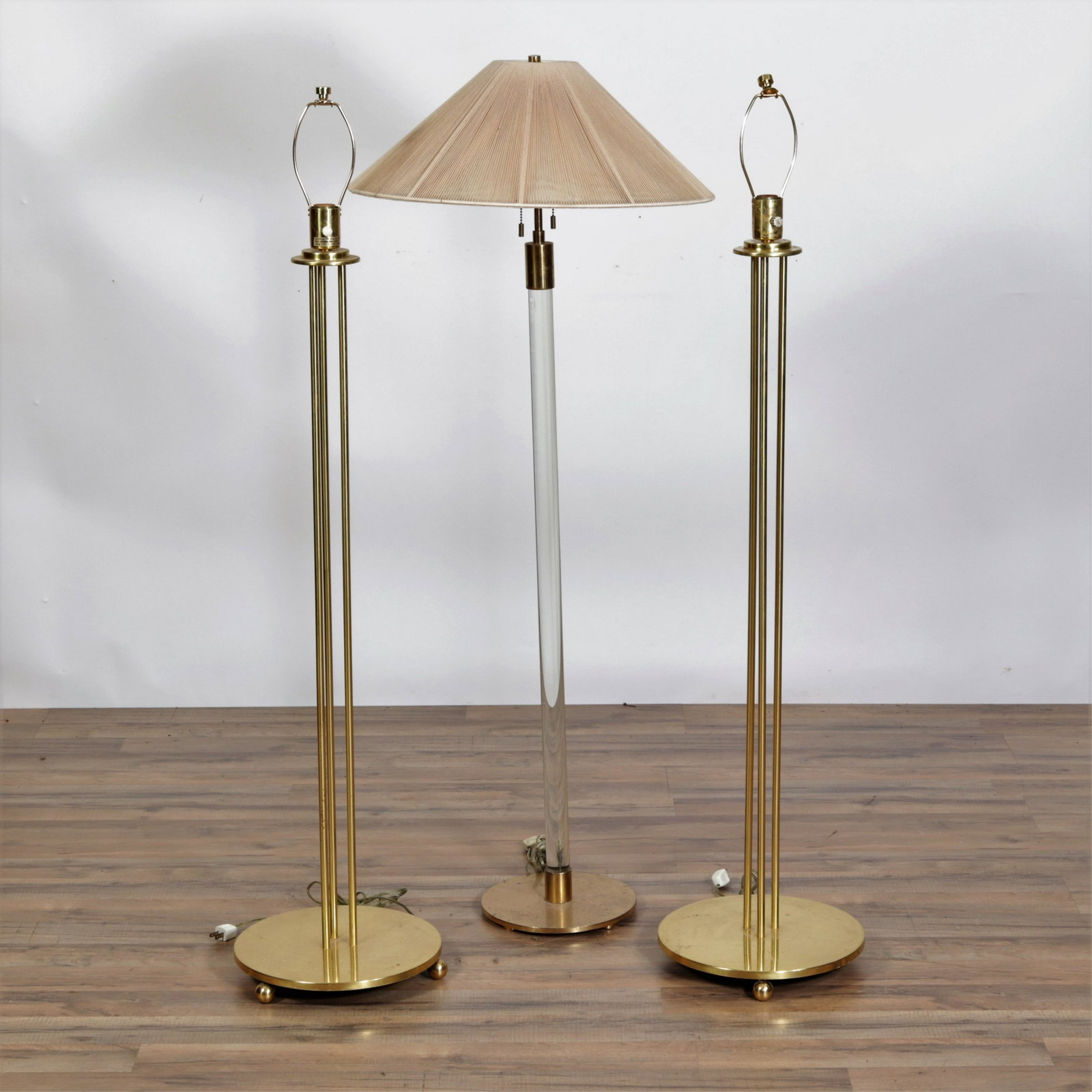 Hansen and Metalarte Lamps: Hansen brass and glass lamp together with a pair of Metalarte lamps Dimensions: Hansen 53.5" H