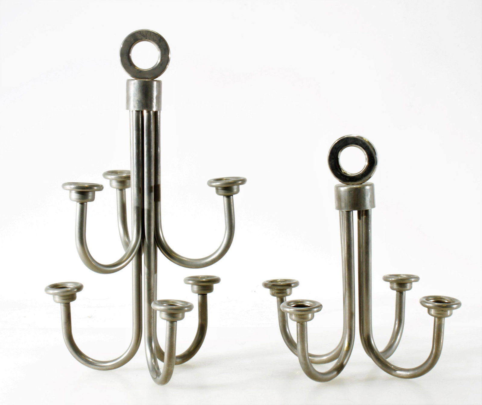 2 Portuondo Metal Candelabra, French, c.1950: 2 Portuondo Metal Candelabra, French, circa 1950 Dimensions: 15.75" H