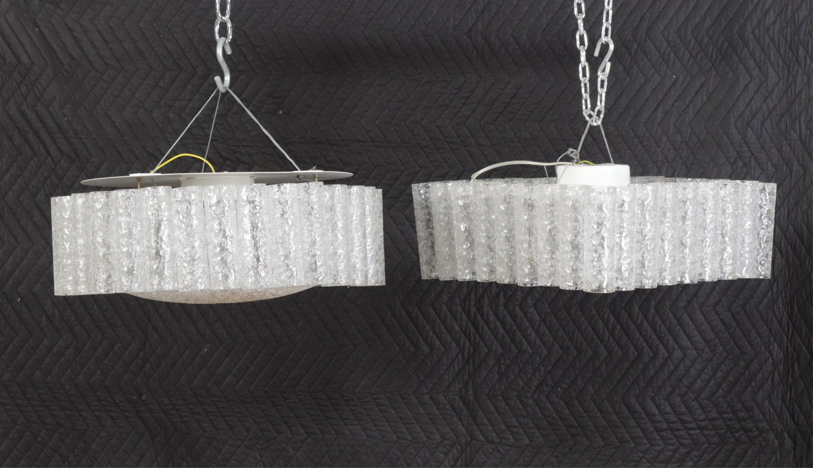 2 Doria Metal & Glass Ceiling Fixtures, Mid 20th C: 2 Doria Metal & Glass Ceiling Fixtures, Mid 20th C., one labeled Dimensions: Square: 6" H x 14.25" square