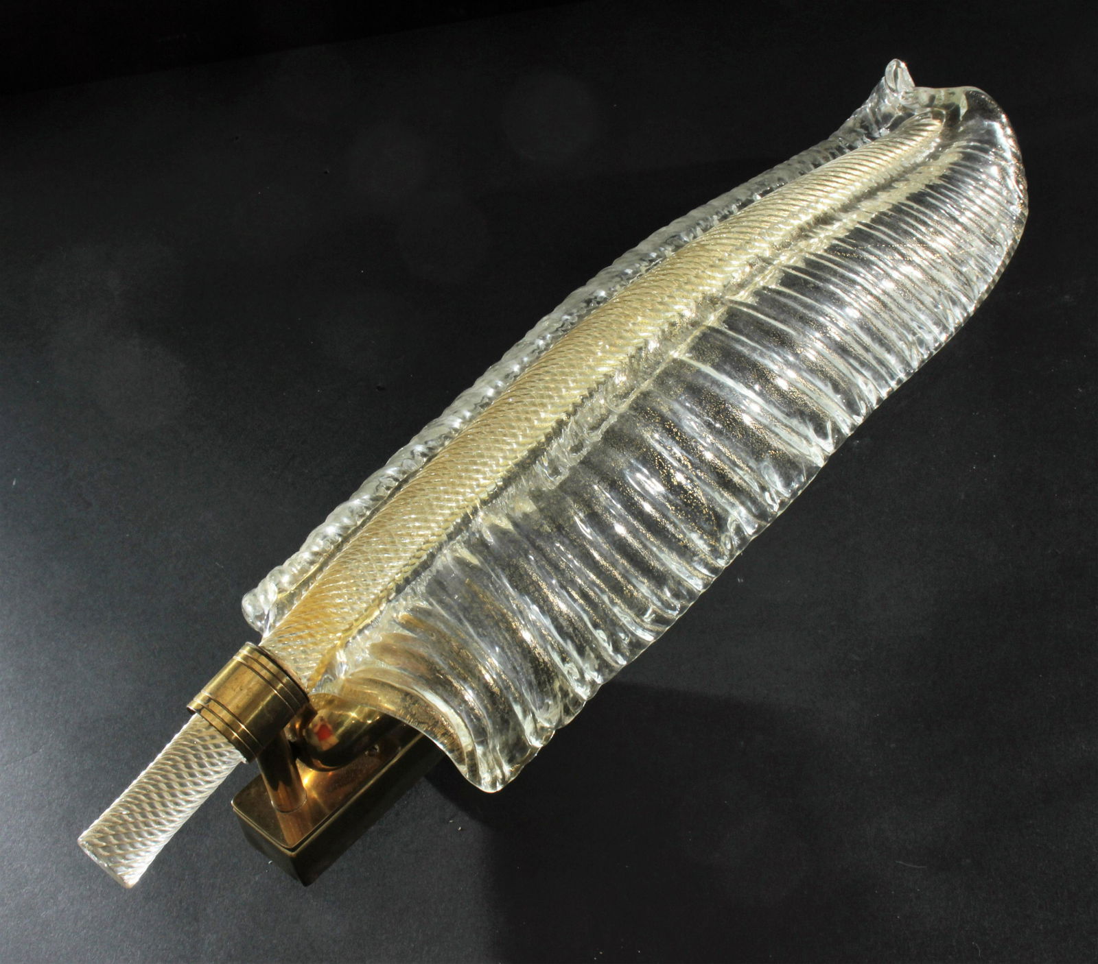 Italian Gold Flecked Glass & Brass Feather Sconce (1 of 2)