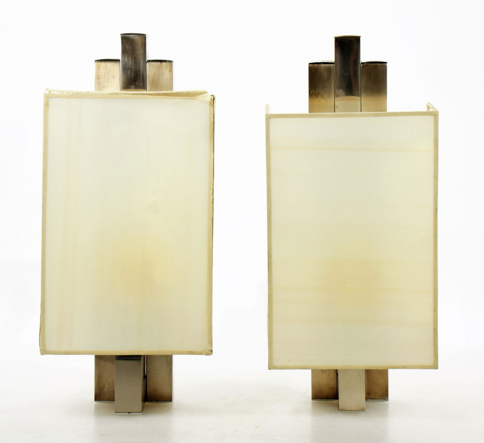 Pair Paul Evans Style Chrome Wall Lights, c.1980: Pair Paul Evans Style Chrome Wall Lights, circa 1980Dimensions: 16.75" H