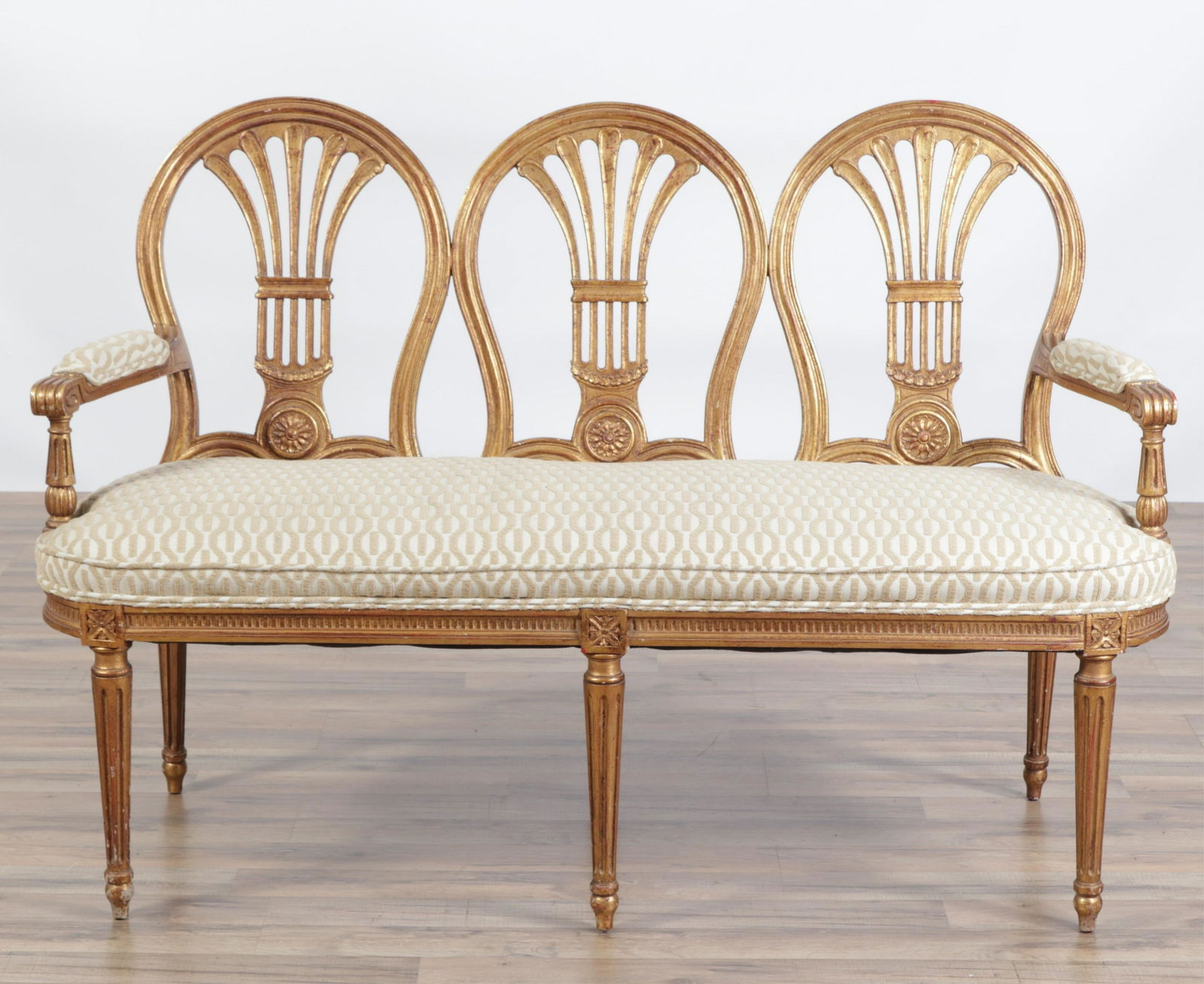 Louis XVI Style Giltwood Triple Chair Back Settee (1 of 5)