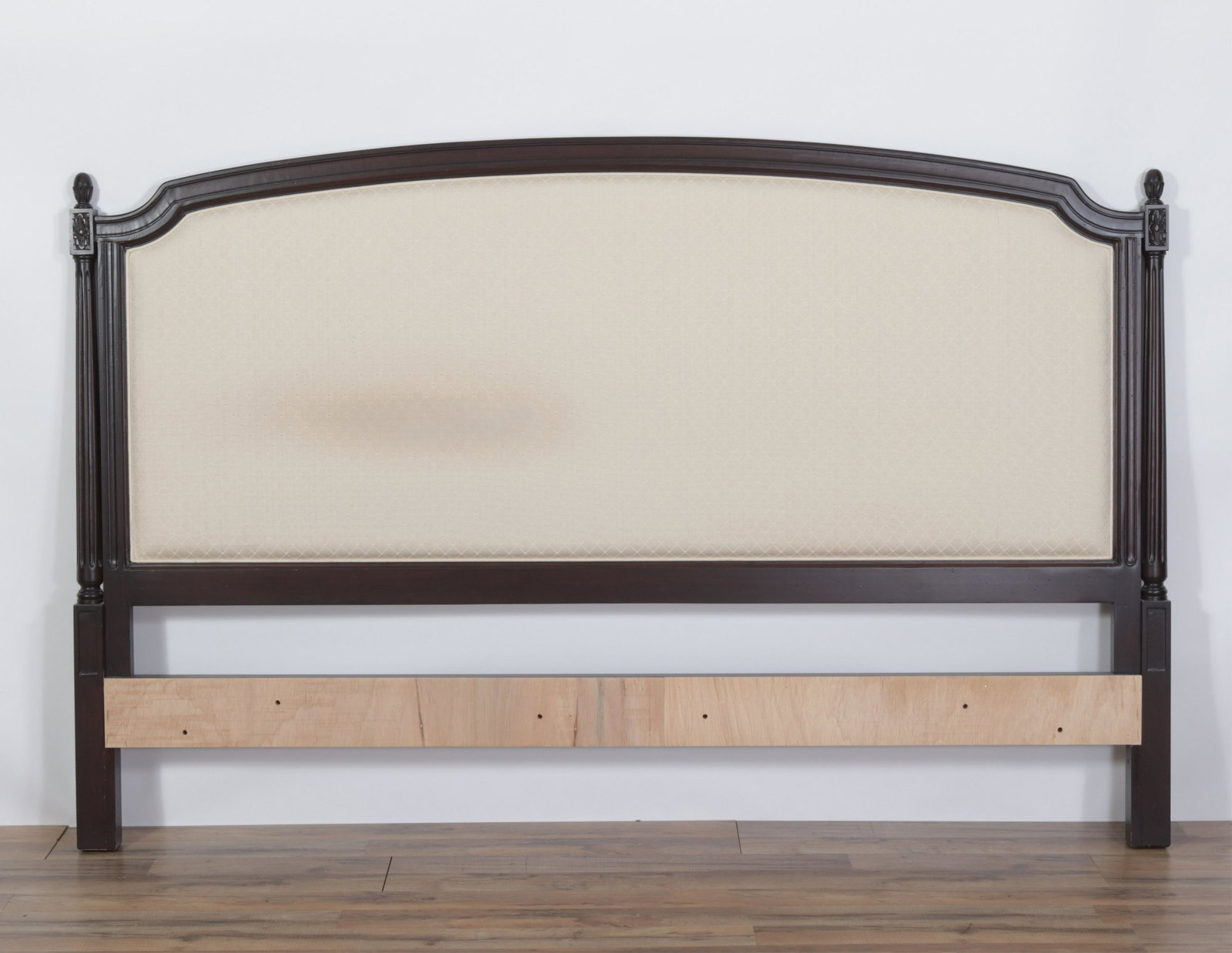 LXVI Style Headboard: Headboard only i.e. no footboard, side rails. Turned and fluted posts. Stained hardwood. Upholstered on both sides.Dimensions: 80.25"W x 52H