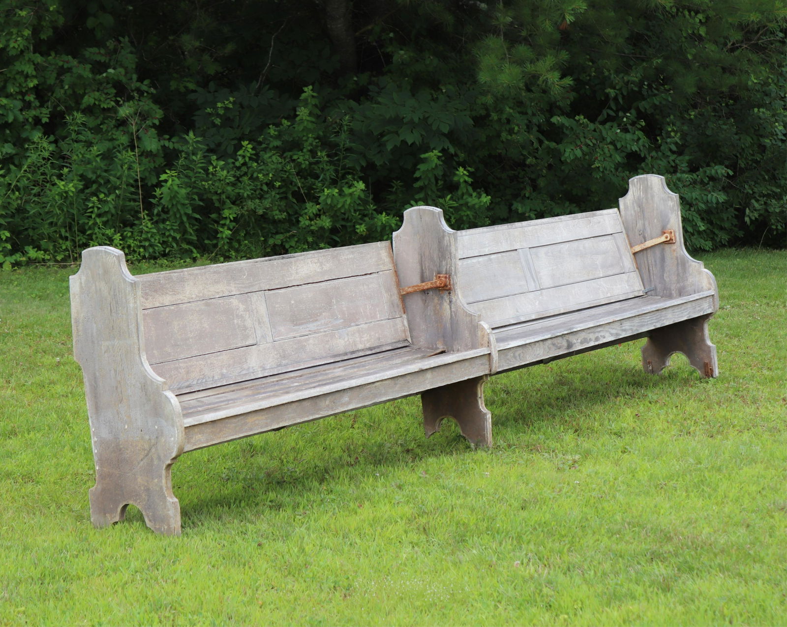Vintage White Painted Pine Train Bench (1 of 9)