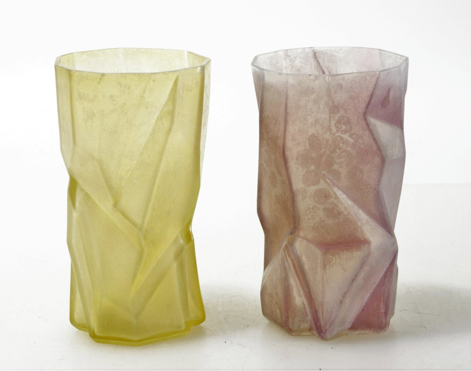 Ruben Haley - 2 Ruba Rombic Glass Tumbers, 1920: 2 Ruben Haley "Ruba Rombic" Glass Tumbers, circa 1920, unsigned Dimensions: 5.5" H Property from the Estate of John 'Parker' Prindle, Jr., Boston, MA.