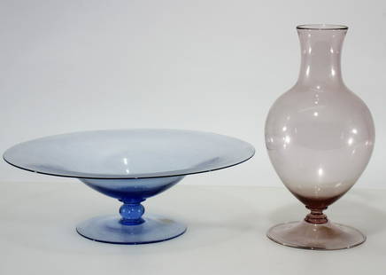 Pauly & Co. - Glass Compote & Vase, 1950: Pauly & Co. Glass Compote & Vase, circa 1950, paper labelsDimensions: Vase 11" H Property from the Estate of John 'Parker' Prindle, Jr., Boston, MA.