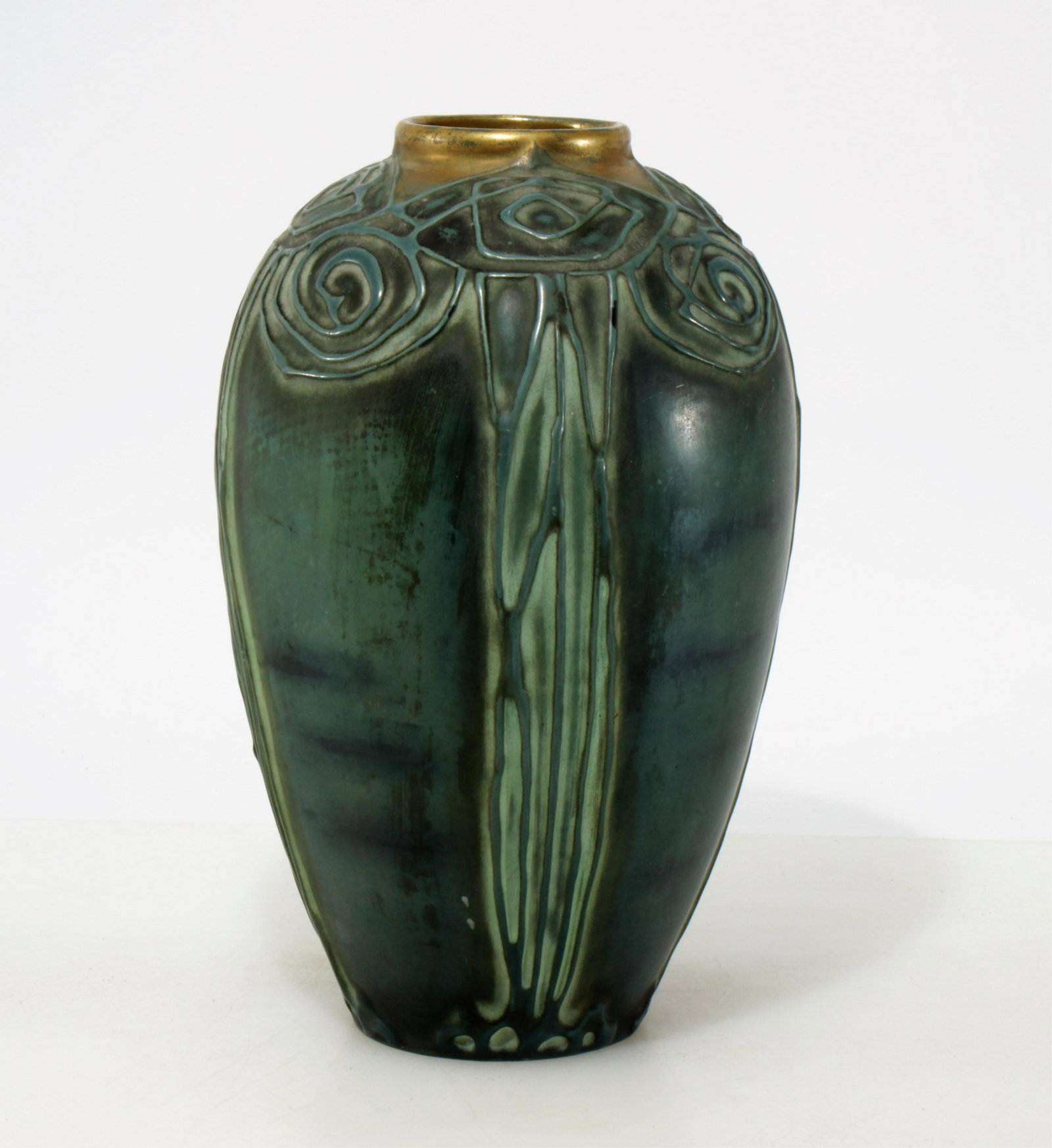 Amphora Gilt Green Ceramic Vase, L. 19th C. (1 of 3)