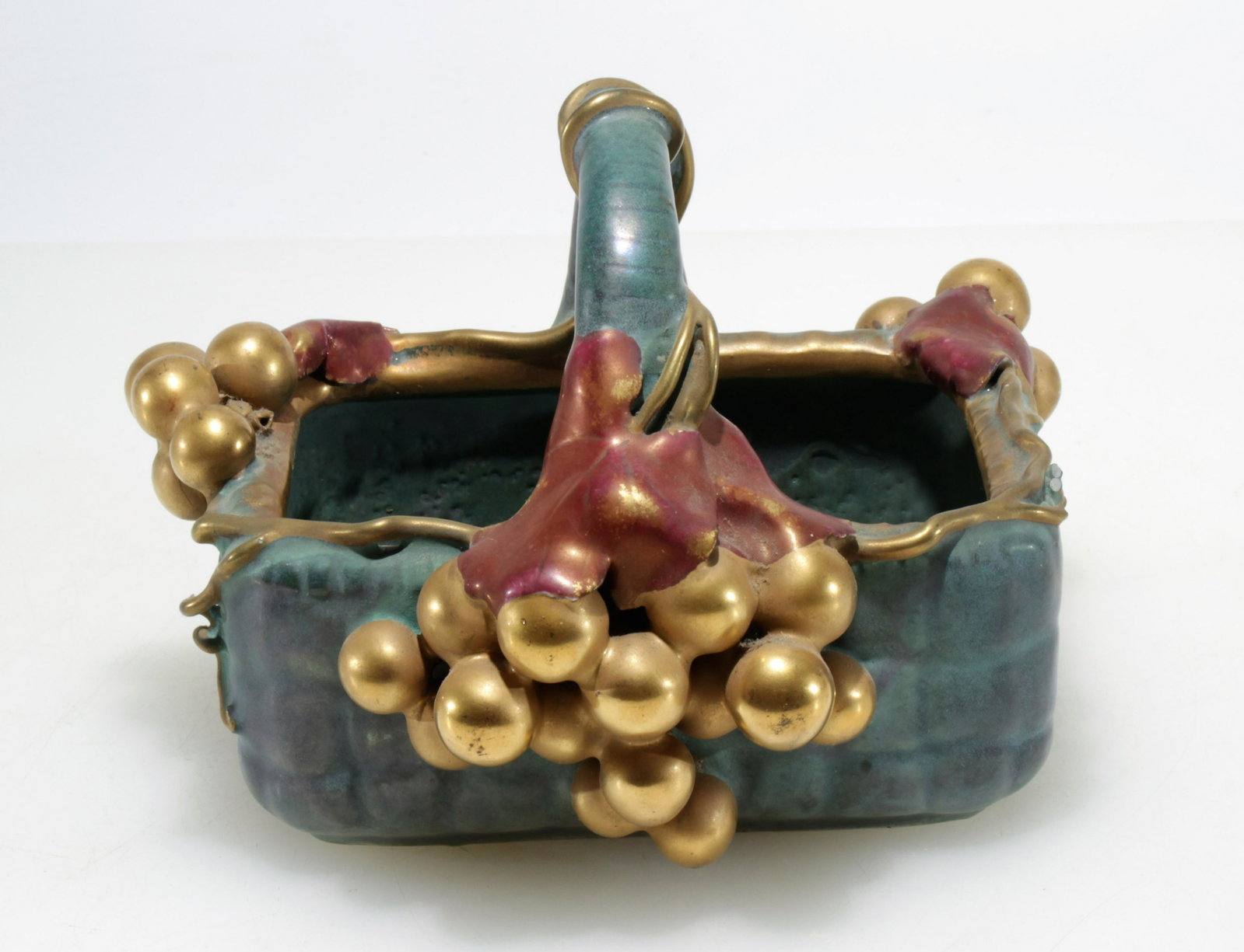 Paul Dachsel - Grape Basket Bowl, 1900: Paul Dachsel Grape Basket Bowl, circa 1900, Turn Teplitz mark, impressed 2094-14 Dimensions: 6.75" W Property from the Estate of John 'Parker' Prindle, Jr., Boston, MA.