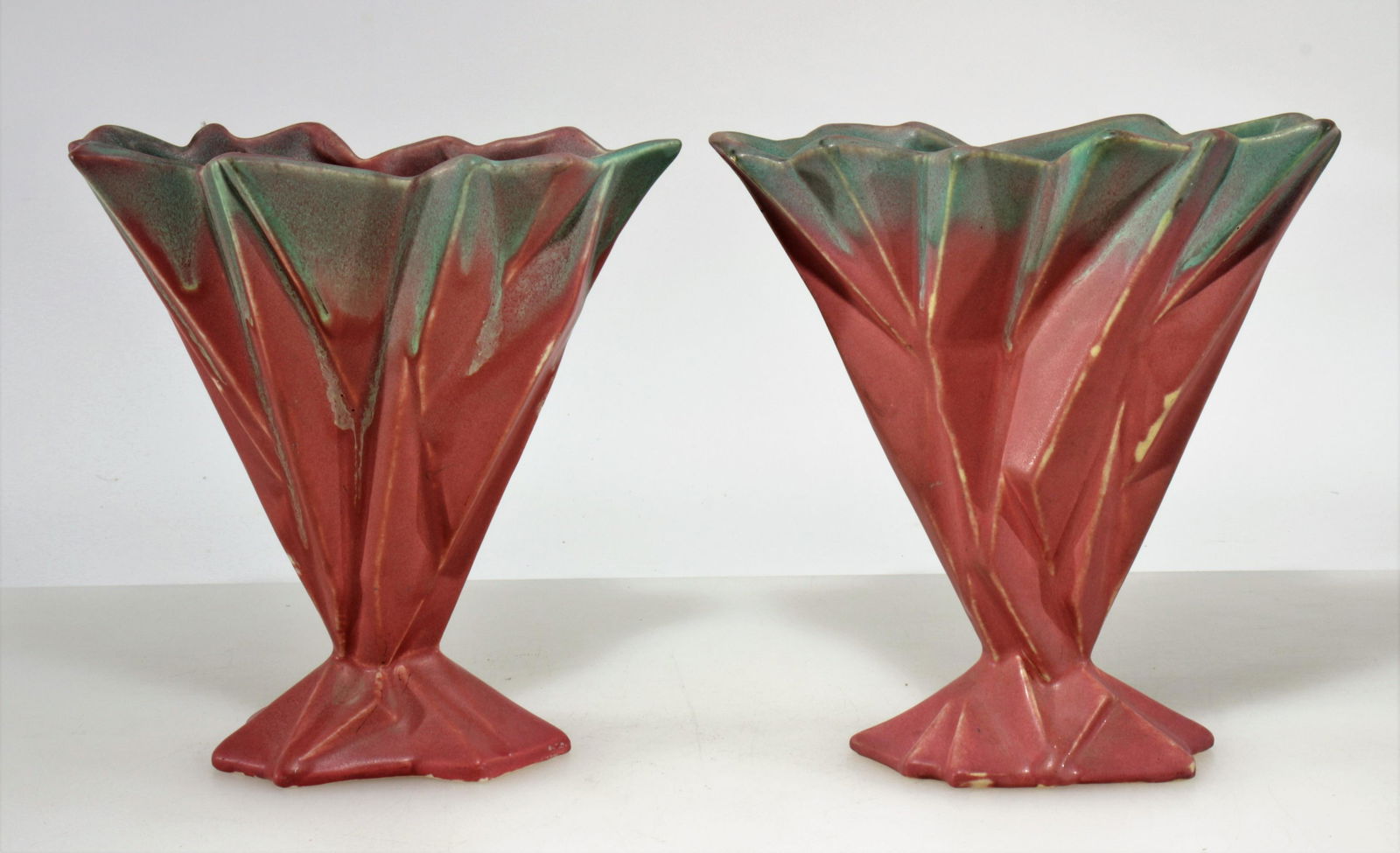Muncie -  Pair Art Deco Ruba Rombic Vases (1 of 3)