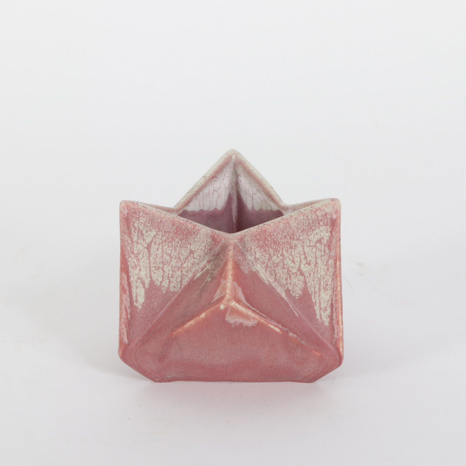 Muncie - Art Deco Ruba Rombic Vase: Muncie Art Deco "Ruba Rombic" Vase, impressed mark, white over purpleDimensions: 4.25" H Property from the Estate of John 'Parker' Prindle, Jr., Boston, MA.