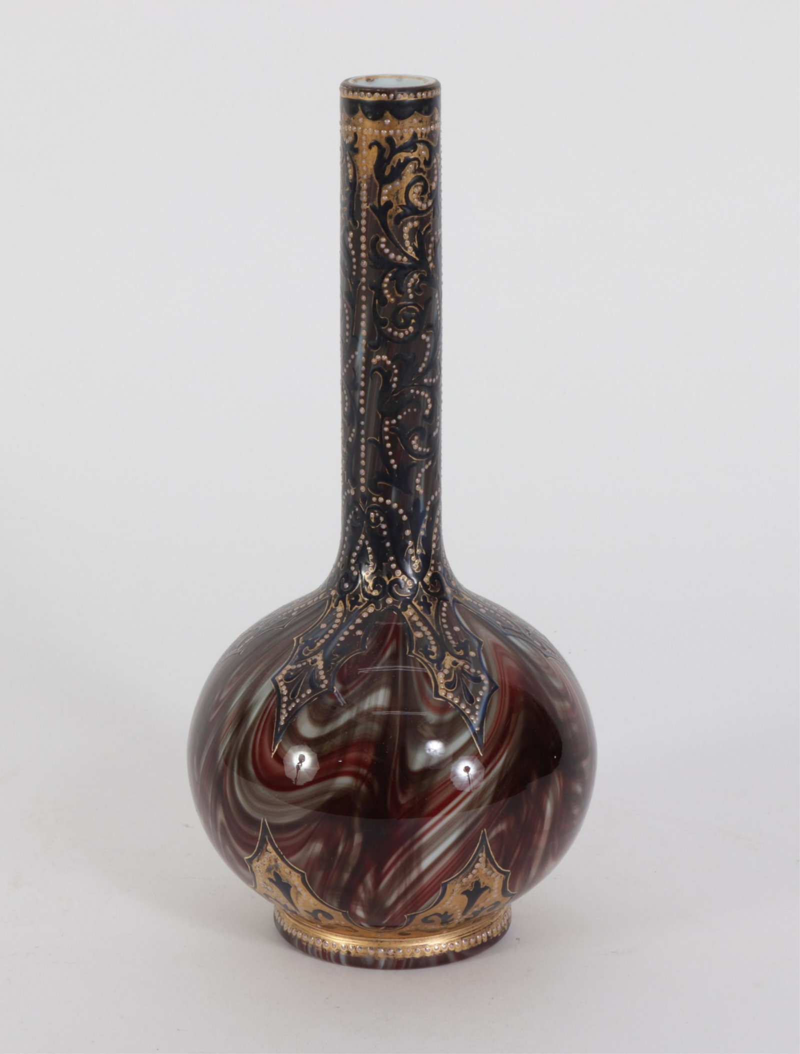 Attrib. Moser - Jeweled Carnelian Glass Vase, 19C.: Attrib. Moser Jeweled Carnelian Glass Vase, Late 19th C., unmarked Dimensions: 11.75" H Property from the Estate of John 'Parker' Prindle, Jr., Boston, MA.