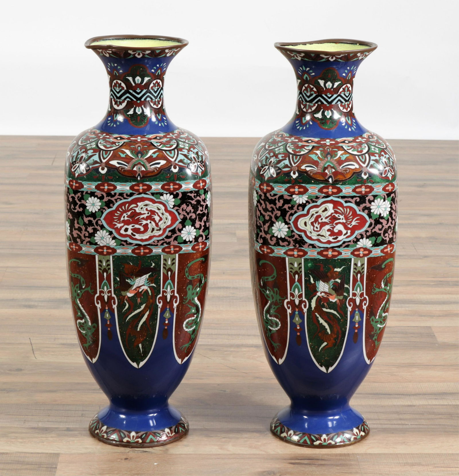 Pair Japanese Cloisonne/Copper Vases, 19/20 C. (1 of 5)