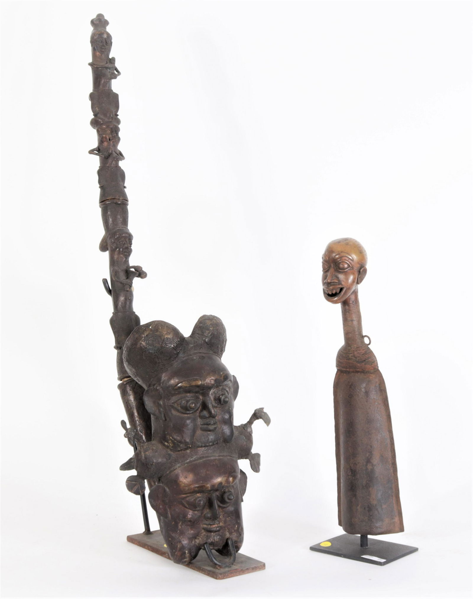 Benin & Bamum Style Bronze Figural Gong & Pipe (1 of 6)