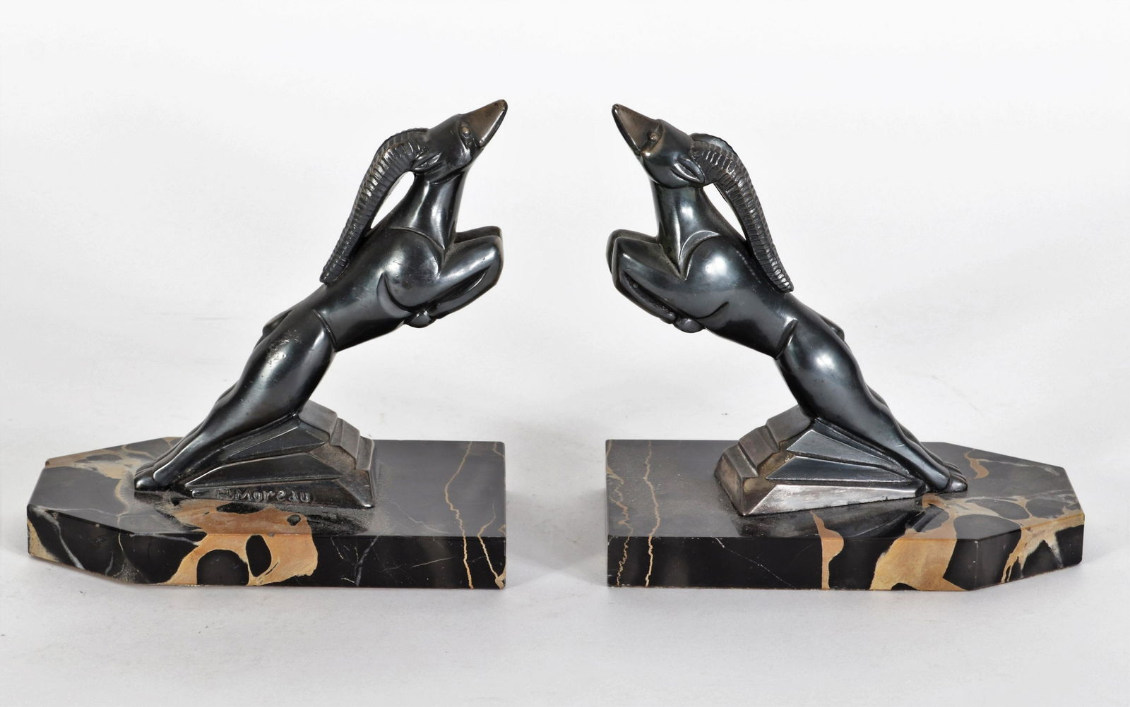 Henri Moreau - Metal Gazelle Bookends, 1930: Henri Moreau Metal "Gazelle" Bookends, signed, circa 1930Dimensions: 5" H Property from the Estate of John 'Parker' Prindle, Jr., Boston, MA.