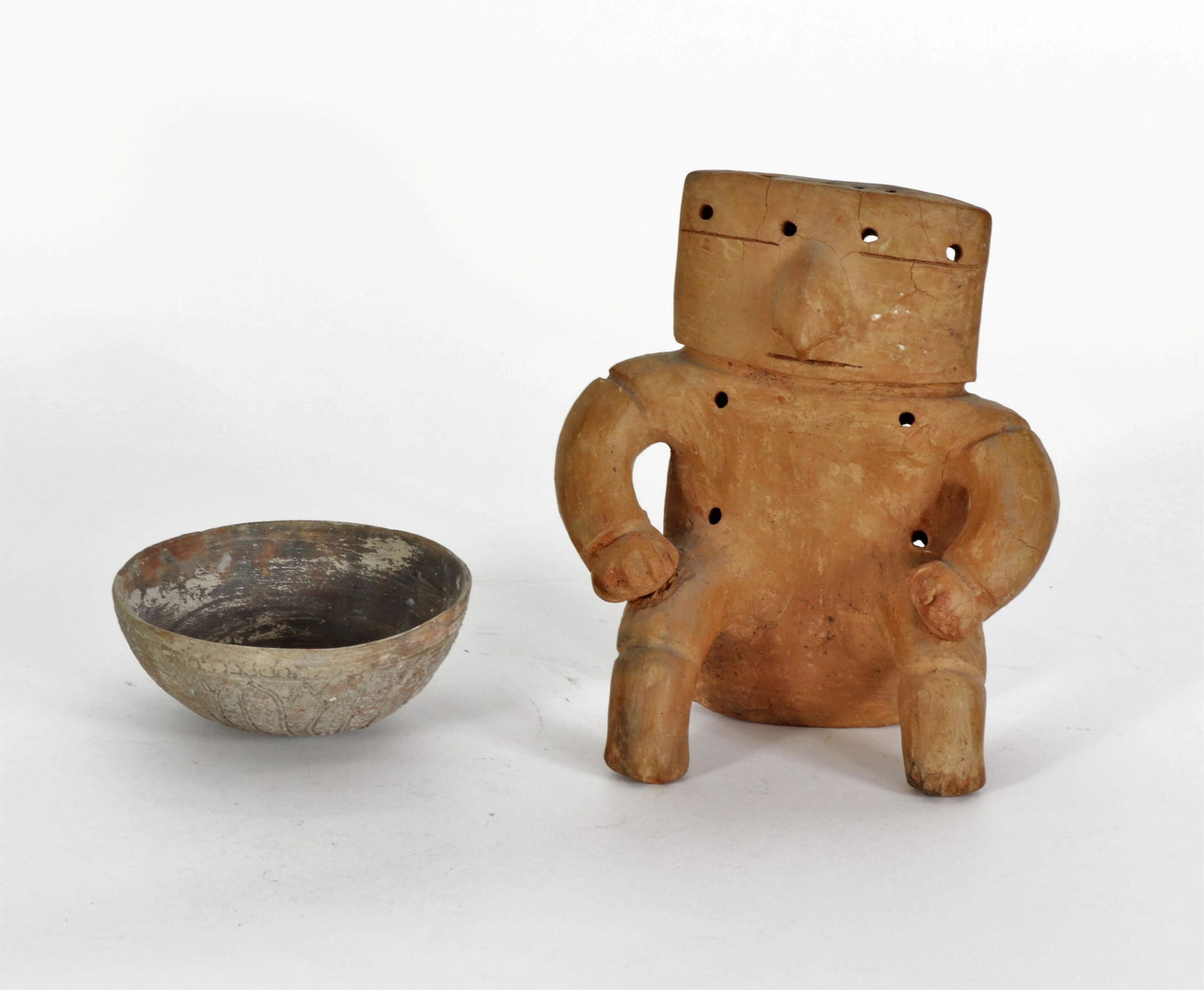 Pre-Columbian Ceramic Figure & Bowl (1 of 4)