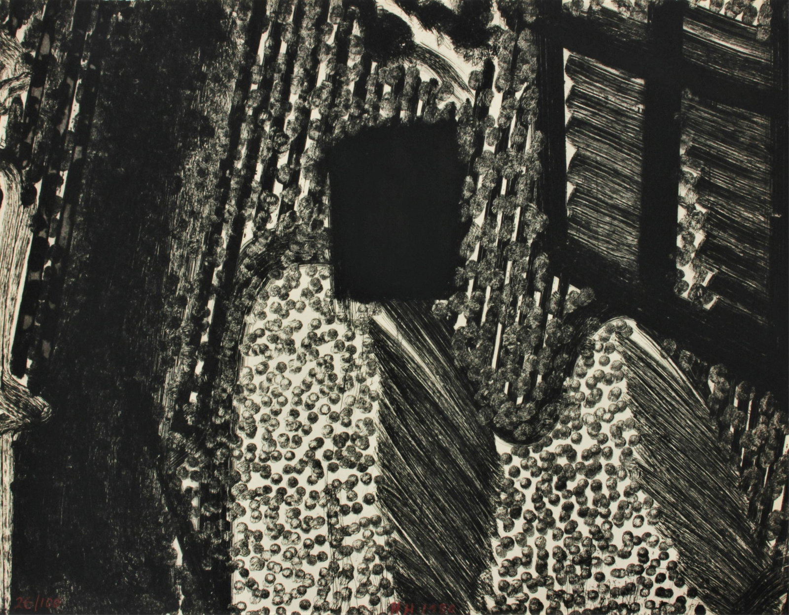 Howard Hodgkin - After Lunch, 1980: Howard Hodgkin (British, 1932 - 2017). After Lunch, soft-ground etching and aquatint with hand coloring. Initialed HH, 1980 lower center. Edition 26 of 100, lower left. Dimensions: 22.25 x 30" Propert