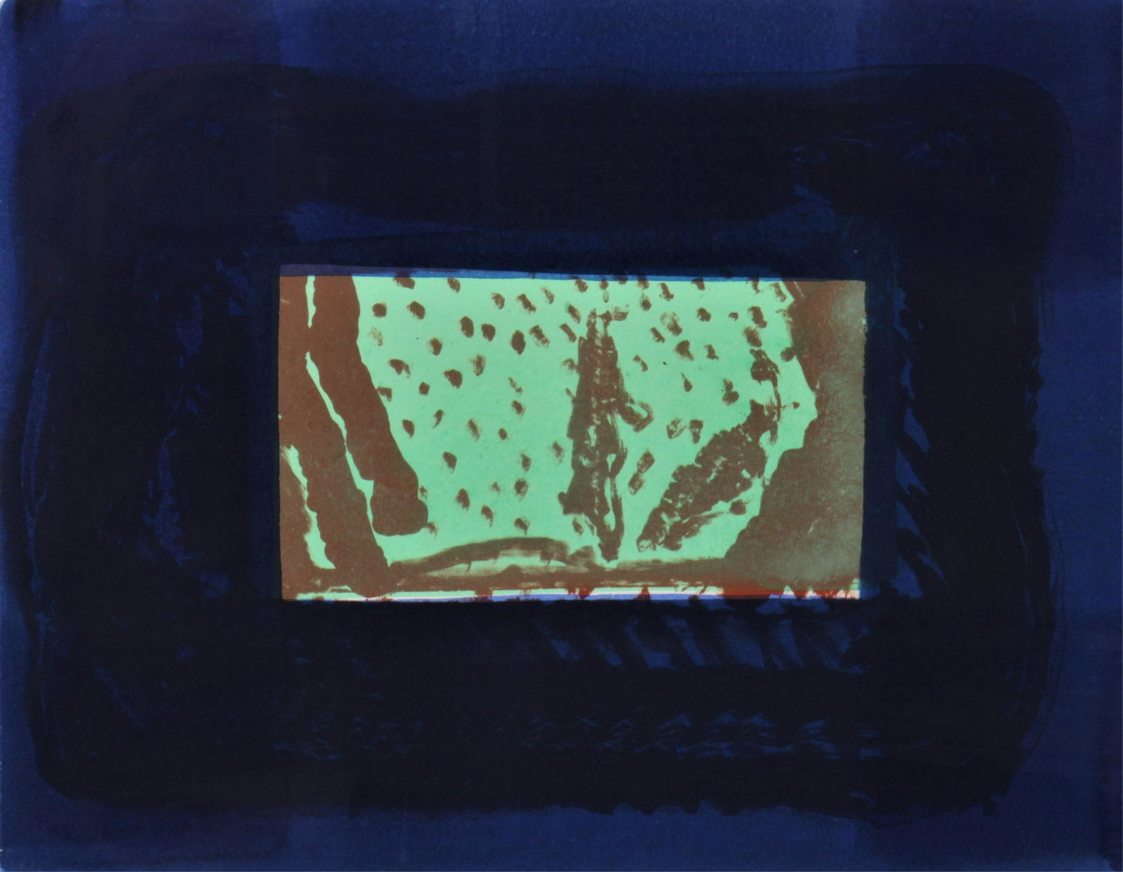 Howard Hodgkin - Birthday Party, 1977: Howard Hodgkin (British, 1932 - 2017). Birthday Party, lithograph with blue gouche on paper. Signed lower left, dated 1977. AP. Dimensions: Sheet 16 x 20" framed 22 x 26.5" Property from the Estate of
