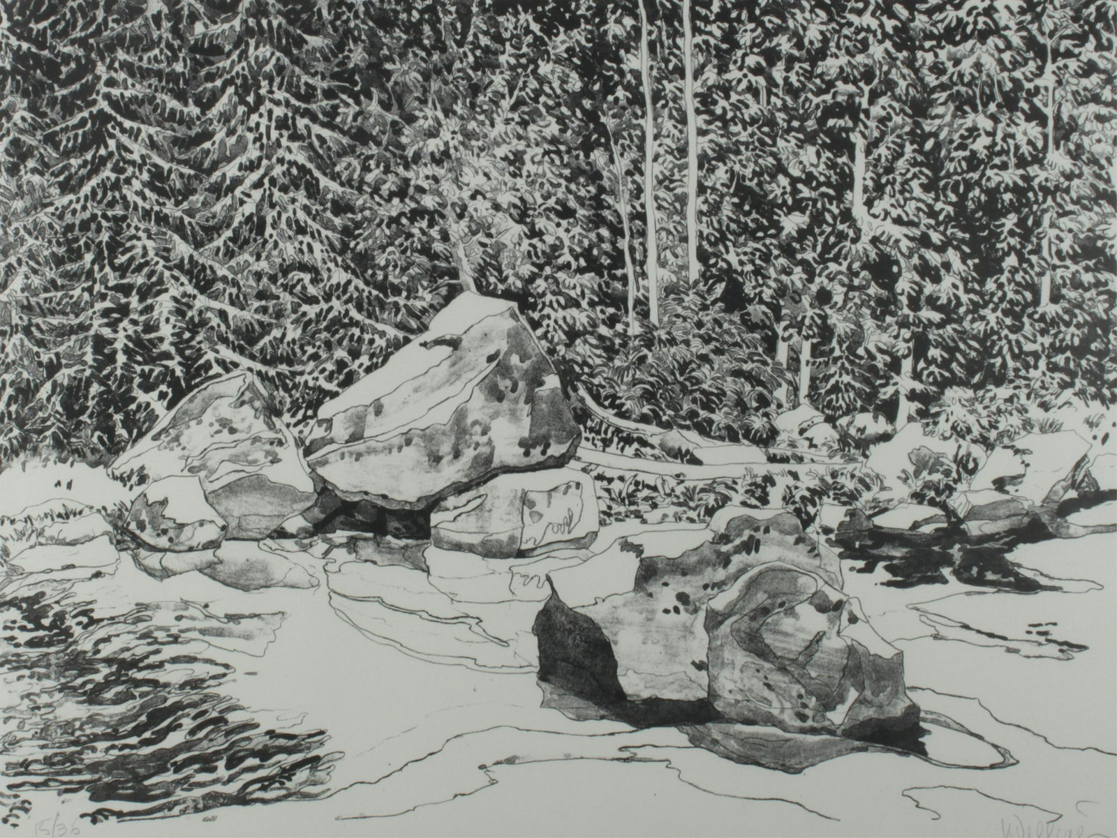 Neil Welliver - Cedar Water Pool: Neil Welliver (American, 1929 - 2005). Cedar Water Pool, lithograph. Signed in graphite lower right. Edition 15 of 36. Dimensions: Sight 22 x 29.5" framed 29 x 36.75" Property from the Estate of John