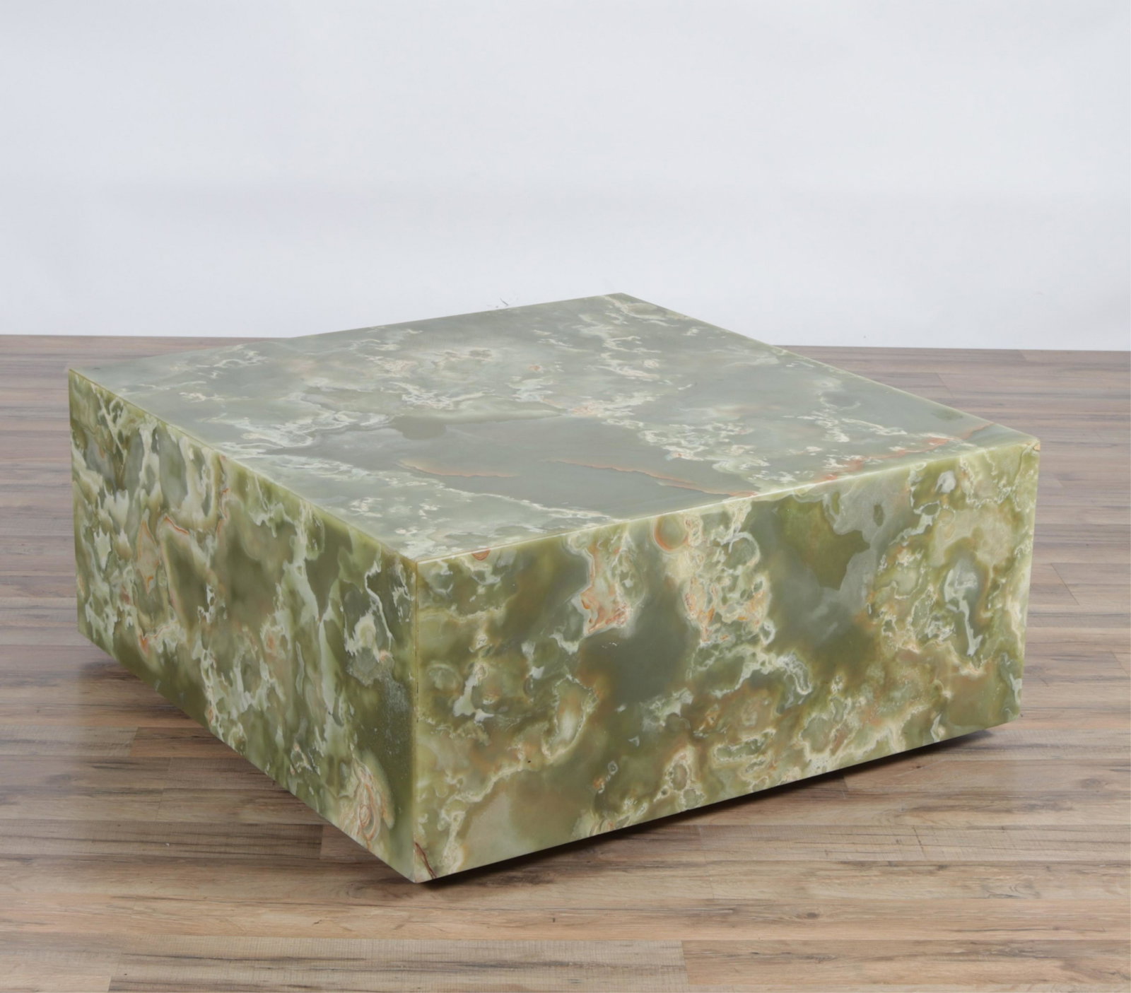 1970s American Green Onyx Coffee Table: 1970s American Green Onyx Coffee Table Dimensions: 15" H x 36" square Property from the Estate of John 'Parker' Prindle, Jr., Boston, MA.