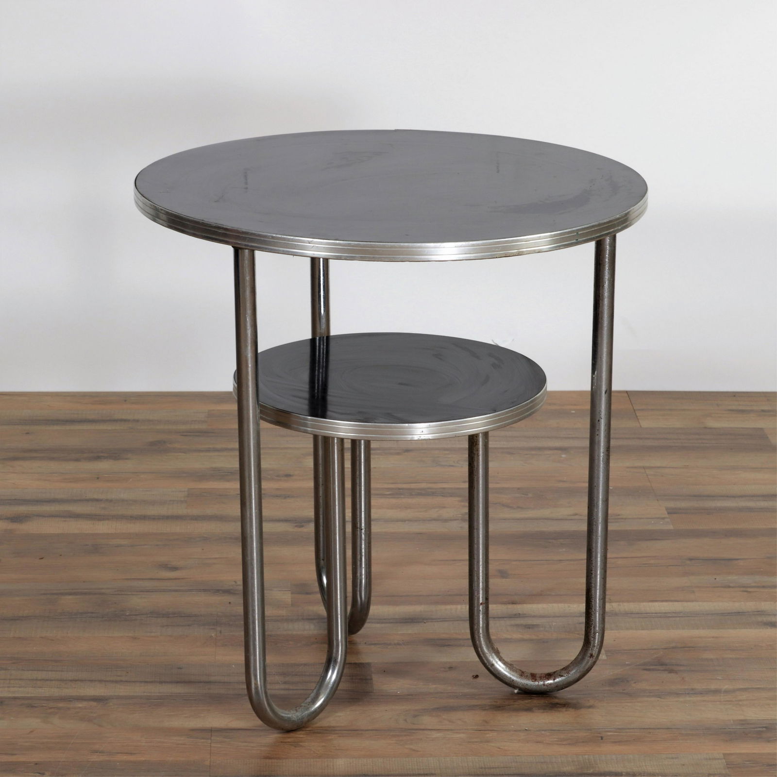 Wolfgang Hoffmann Art Deco Side Table: Wolfgang Hoffmann Art Deco Side TableDimensions: 25.25" H x 24" diam Property from the Estate of John 'Parker' Prindle, Jr., Boston, MA.