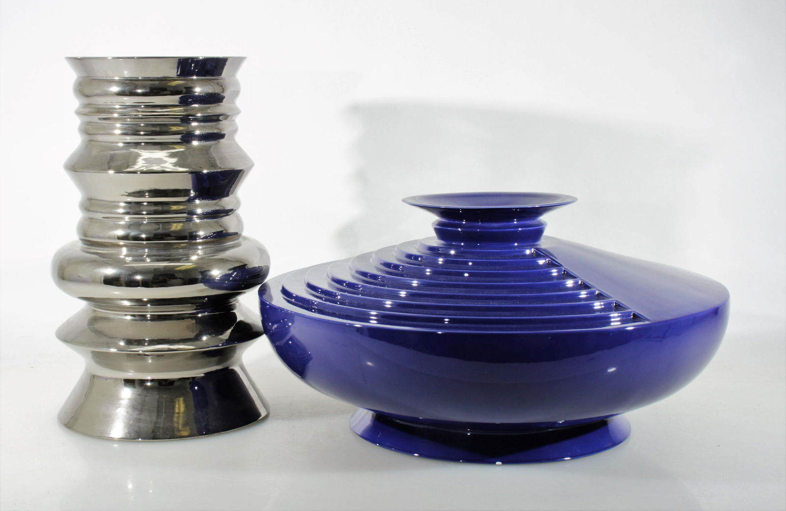 Two Sergio Asti for Sapergo - NARA & JAIPUR Vases: Sergio Asti (Italian, 1926 - 2021) for Superego Editions, NARA and JAIPUR vases. Dimensions: Larger 16.75" H Property from the Estate of John 'Parker' Prindle, Jr., Boston, MA.