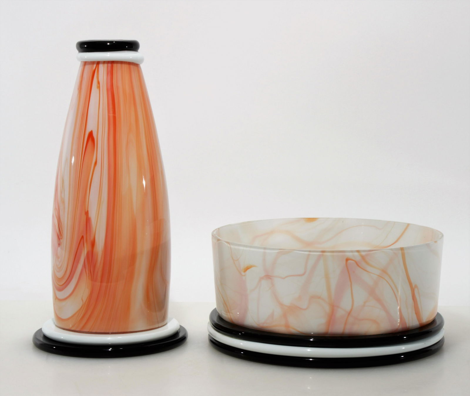 Sergio Asti for Vistosi - 'Sixties' Vases: Sergio Asti for Vistosi, Sixties collection, Luigiona and Lingham works. Both signed on bottoms and numbered 6 of 33 and 16 of 33 (respectively). Dimensions: 5" H x 10.5" diam. 14" H. Property from th