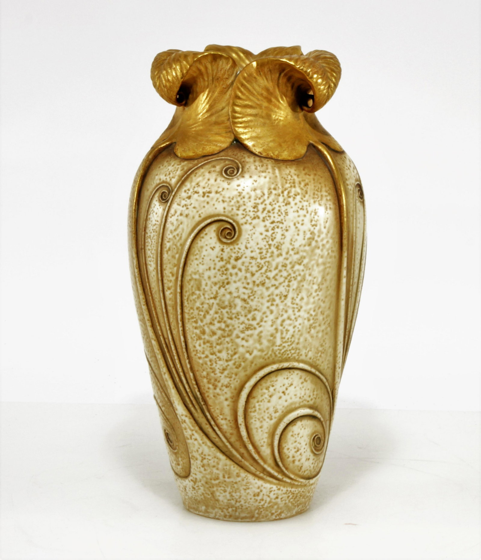 Attr. Paul Dachsel & Ernst Wahliss Vase: Attributed Paul Dachsel & Ernst Wahliss Vase, Alexandra Porcelain Works, porcelain amphora gilt foliate vase, incised 9493 Dimensions: 12" H Property from the Estate of John 'Parker' Prindle, Jr., Bos