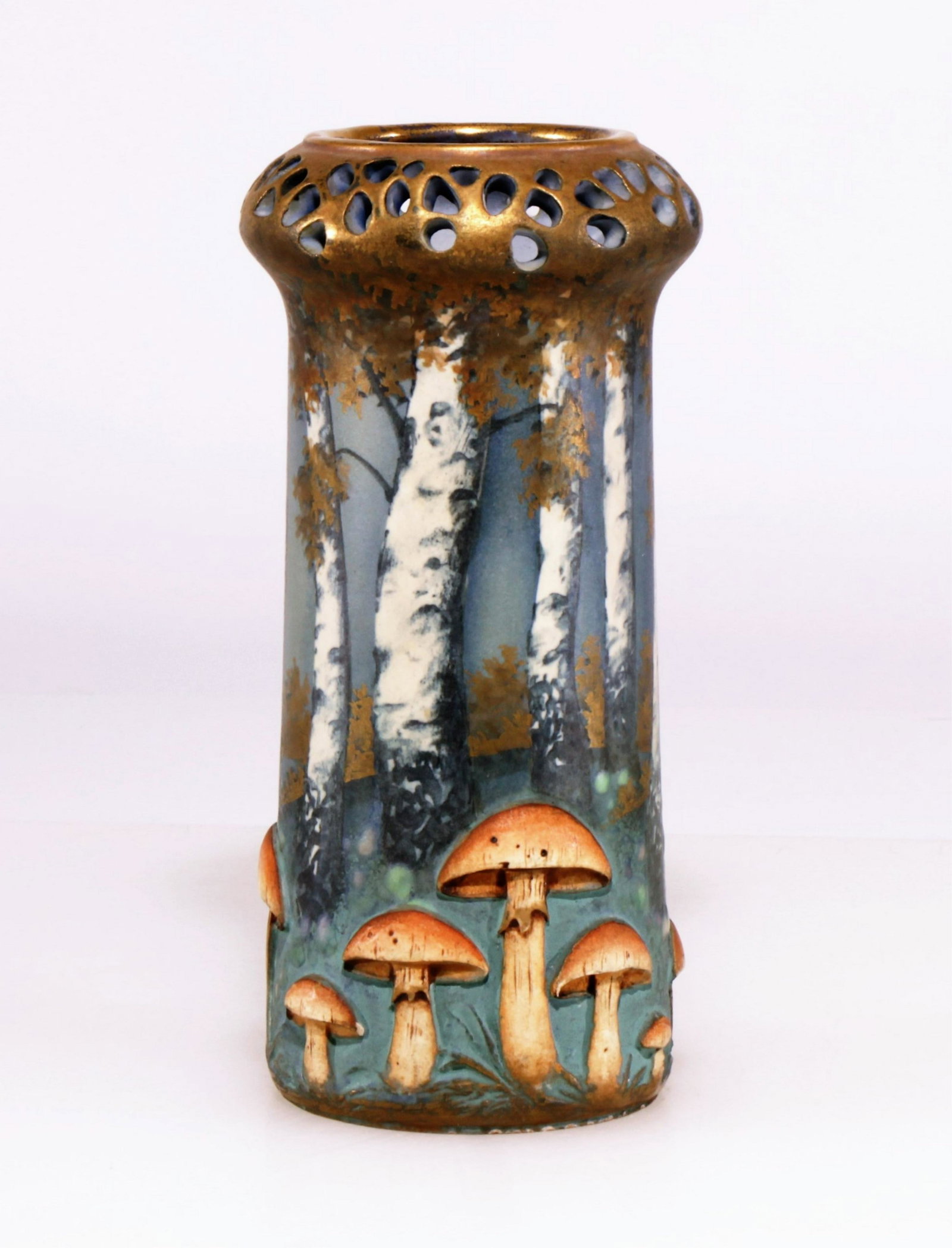 Paul Dachsel - Amphora Mushroom Vase, 1908: Paul Dachsel Amphora "Mushroom" Vase, 1908, Birch Trees, impressed 1111, 01 & Teplitz-Turn mark Dimensions: 7.5" H Property from the Estate of John 'Parker' Prindle, Jr., Boston, MA.