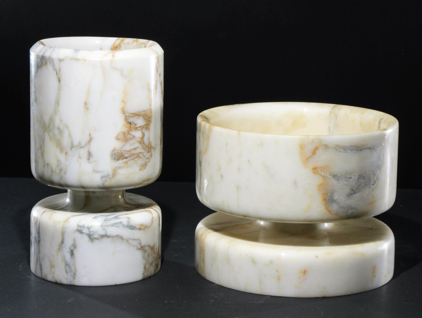 Angelo Mangiarotti for Knoll - Marble Bowl & Vase: Angelo Mangiarotti (1921 - 2012) for Knoll. White marble bowl and vase. Dimensions: Bowl 6" H x 8" diam. Vase 9" H x 5" diam Property from the Estate of John 'Parker' Prindle, Jr., Boston, MA.