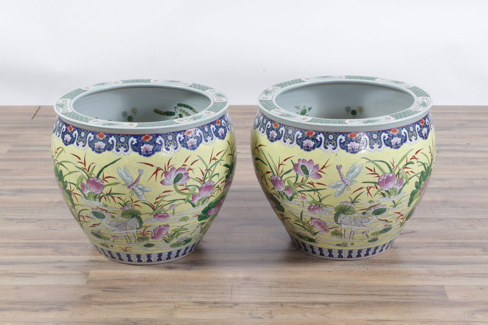 Pair of Asian Porcelain Fish Bowl Planters (1 of 6)