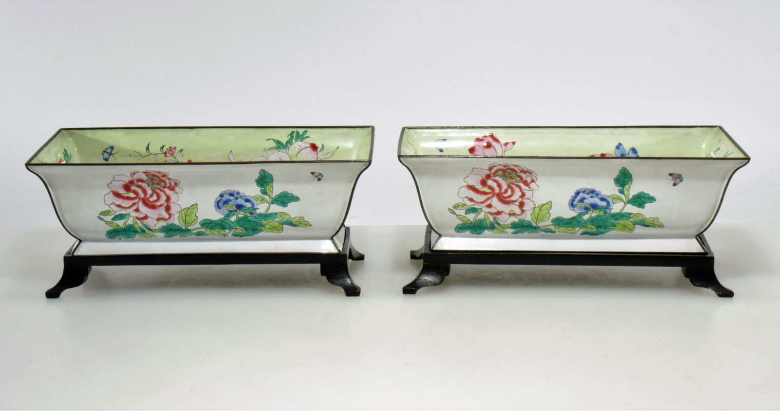 Pair Chinese Enameled Brass Jardinieres on Stands (1 of 6)