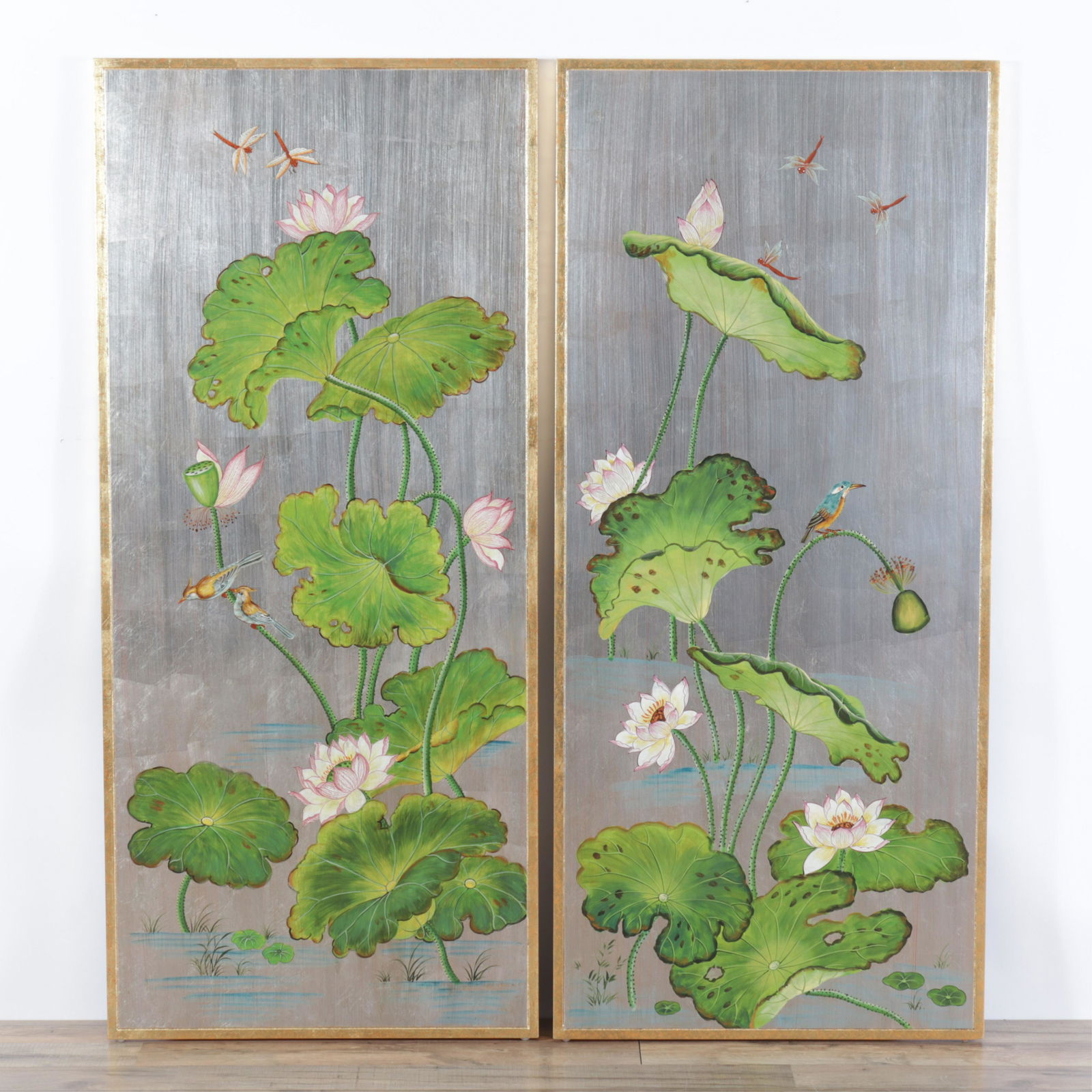 Pair Asian Style Silvered & Polychromed Panels (1 of 6)