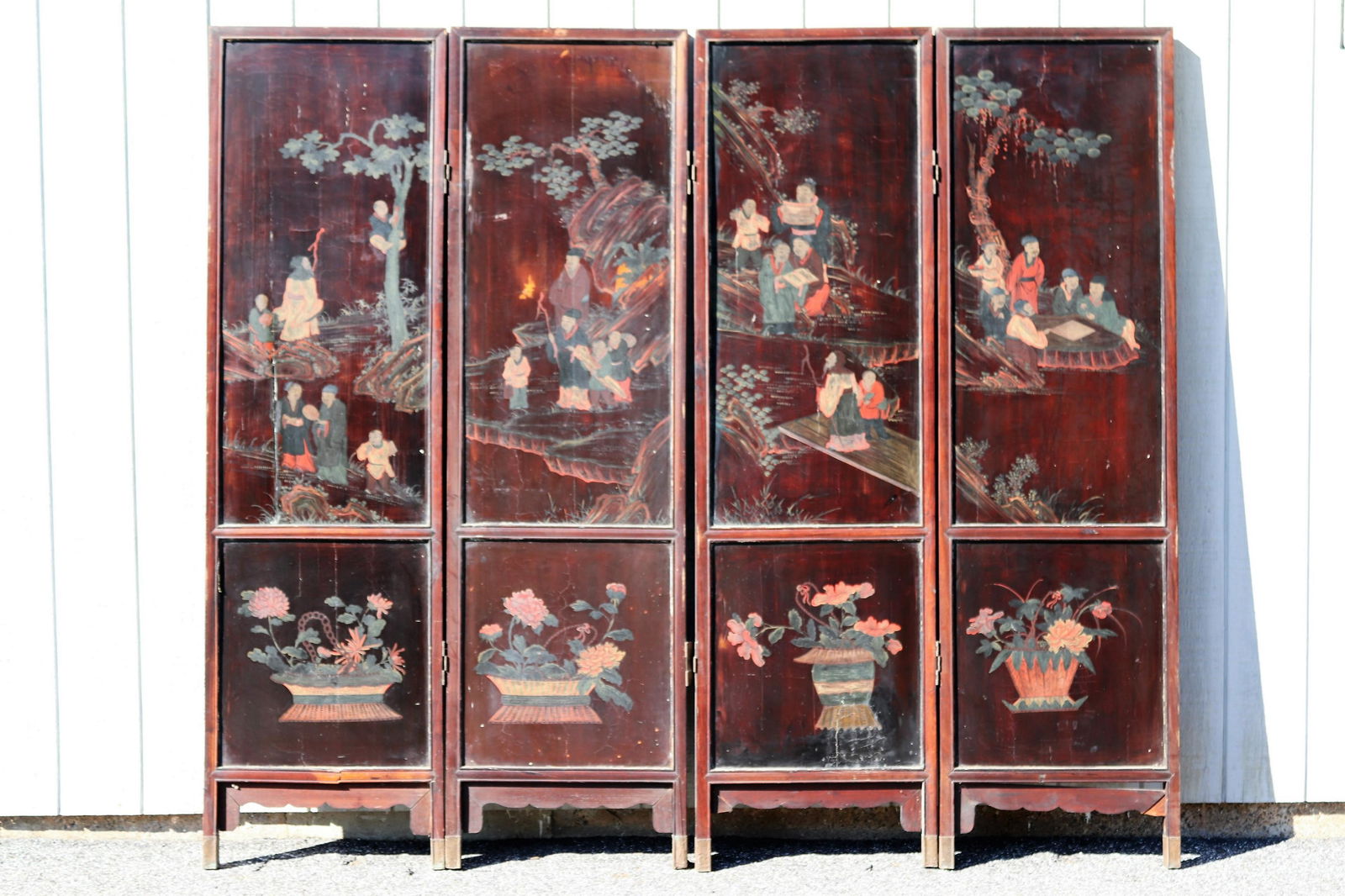 Chinese Stone Inlaid Carved Hardwood Screen (1 of 15)