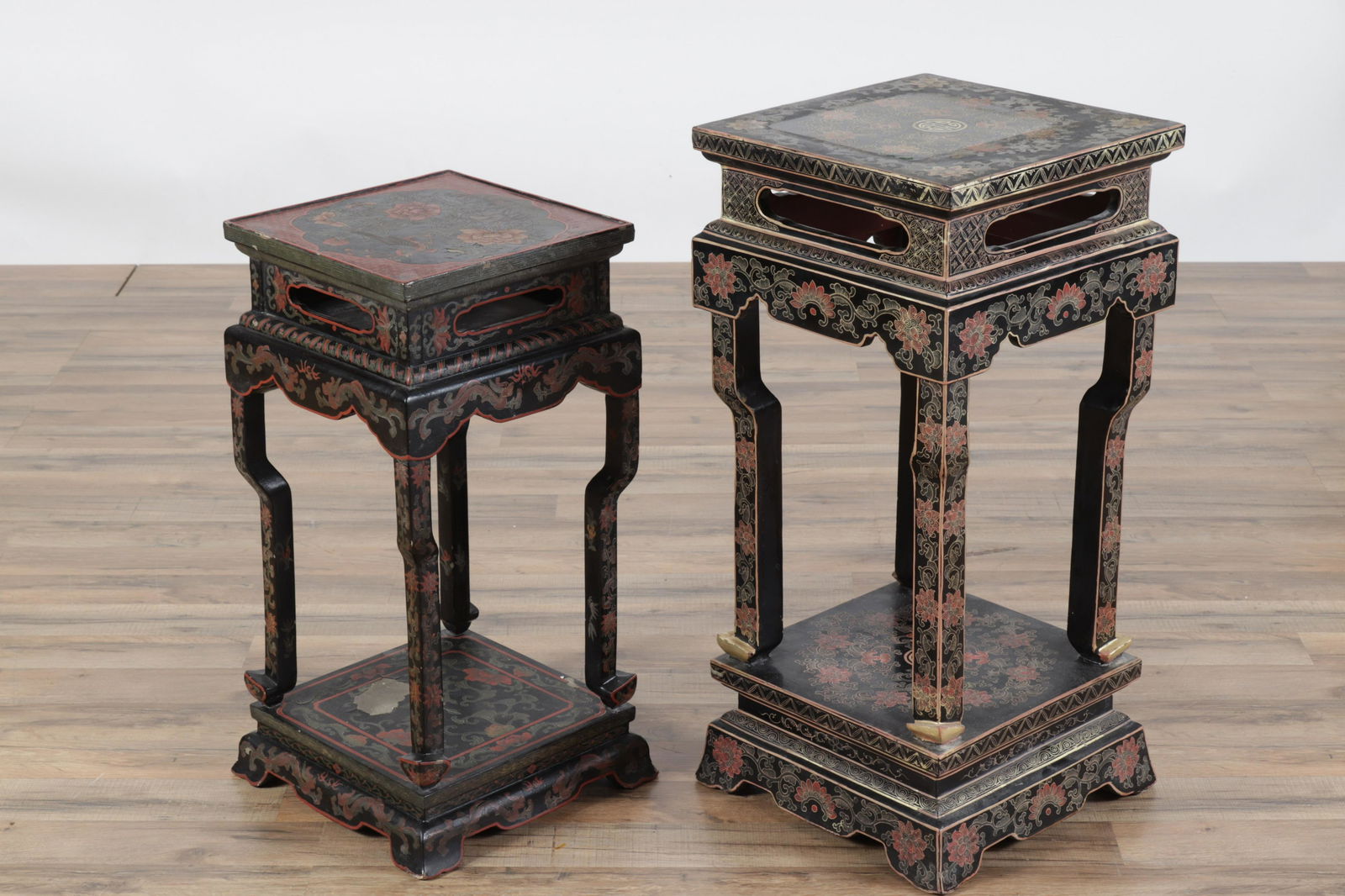 2 Chinese Gilt Polychromed Black Lacquer Pedestals (1 of 10)