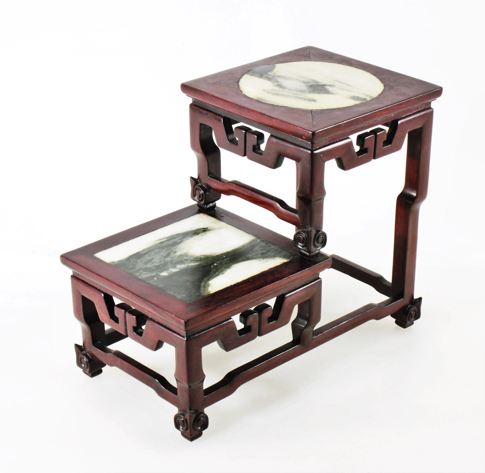 Chinese Hardwood & Marble Table Etagere: Chinese Hardwood & Marble Table Etagere 11" H x 14" W x 7.5" D