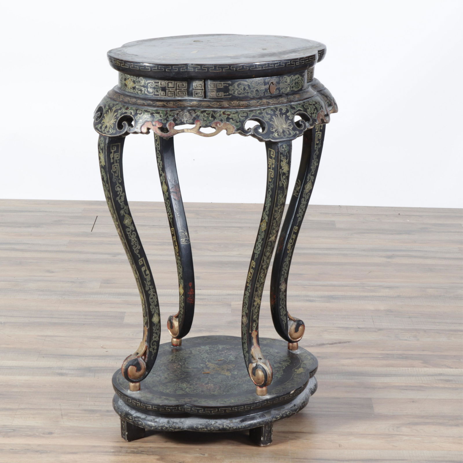 Chinese Gilt Decorated Black Lacquered Side Table (1 of 6)