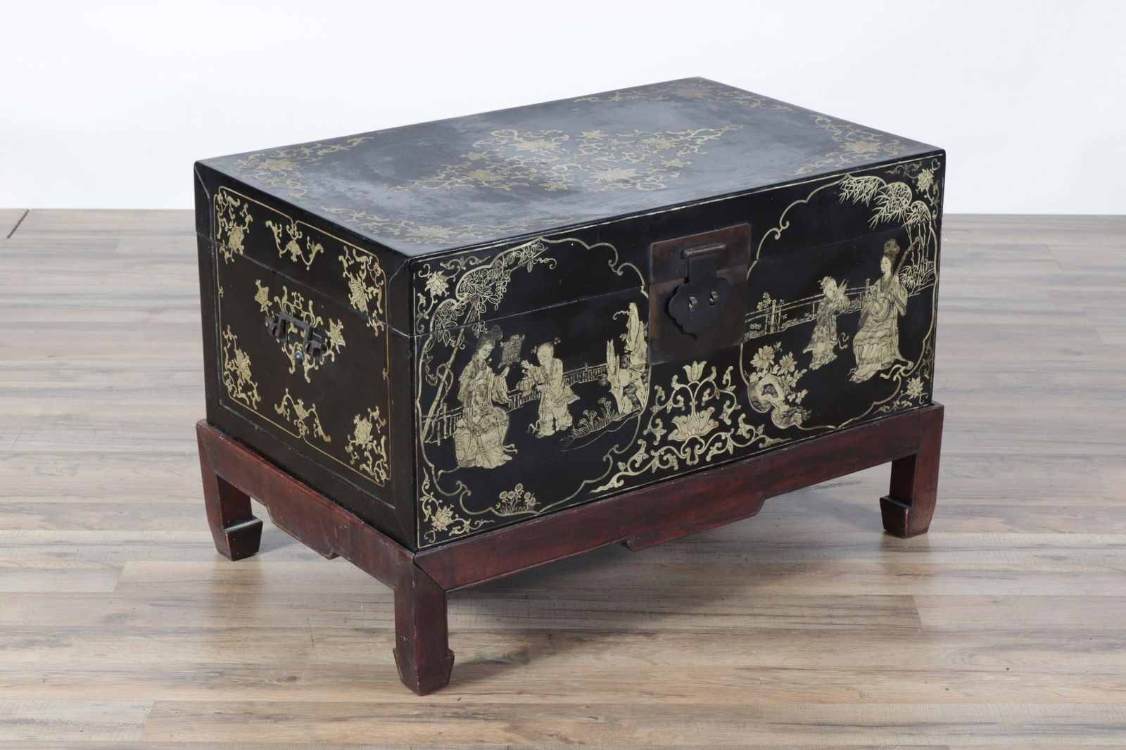 Chinese Gilt Black Lacquer Trunk on Stand (1 of 7)