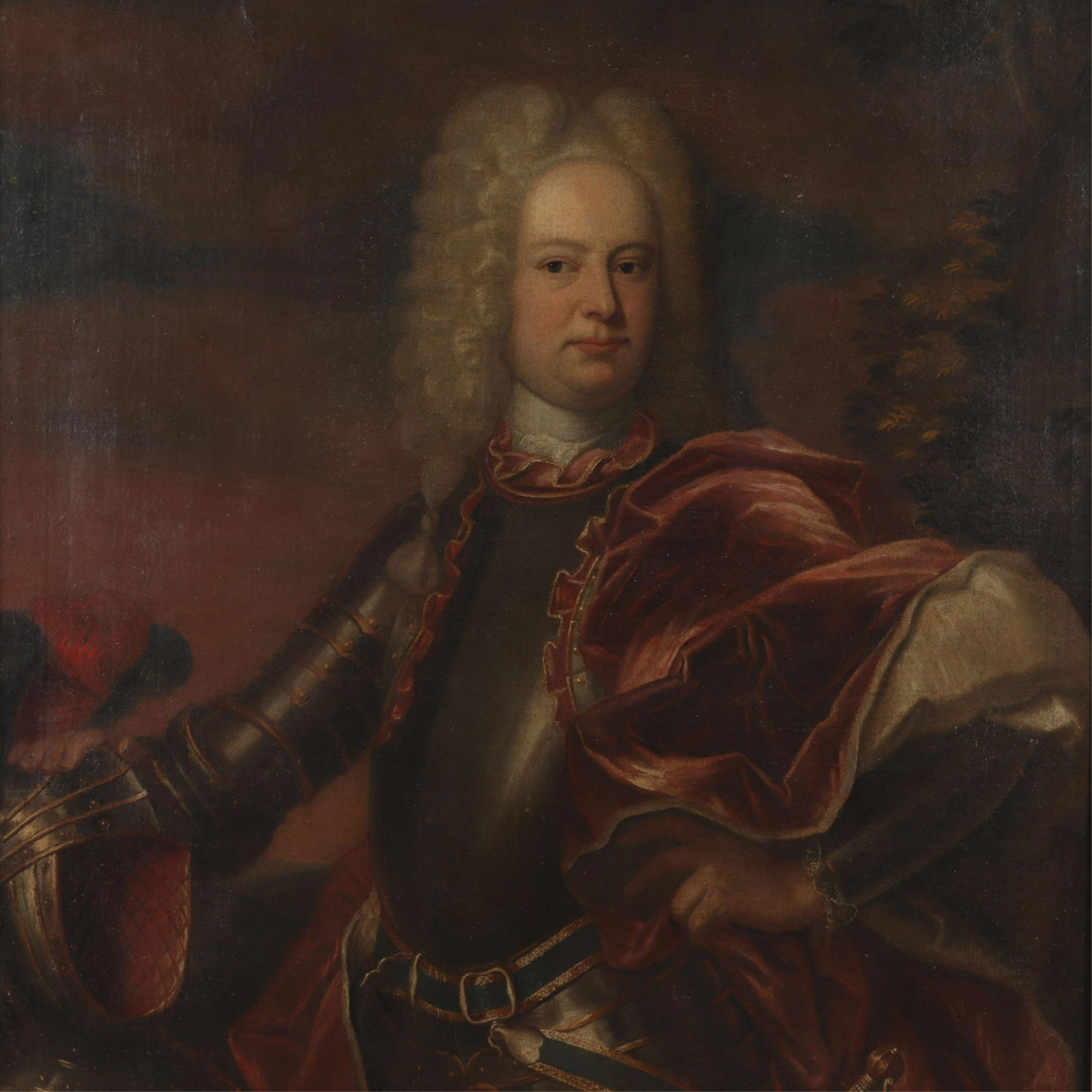 Portrait of a Noble Gentleman, poss. Tournieres: Possibly Robert Levrac Tournieres French, 1668-1752, Portrait of a Noble Gentleman in partial armor, inscriptions to lower left ,O/C 38 x 48, framed 46 x 57