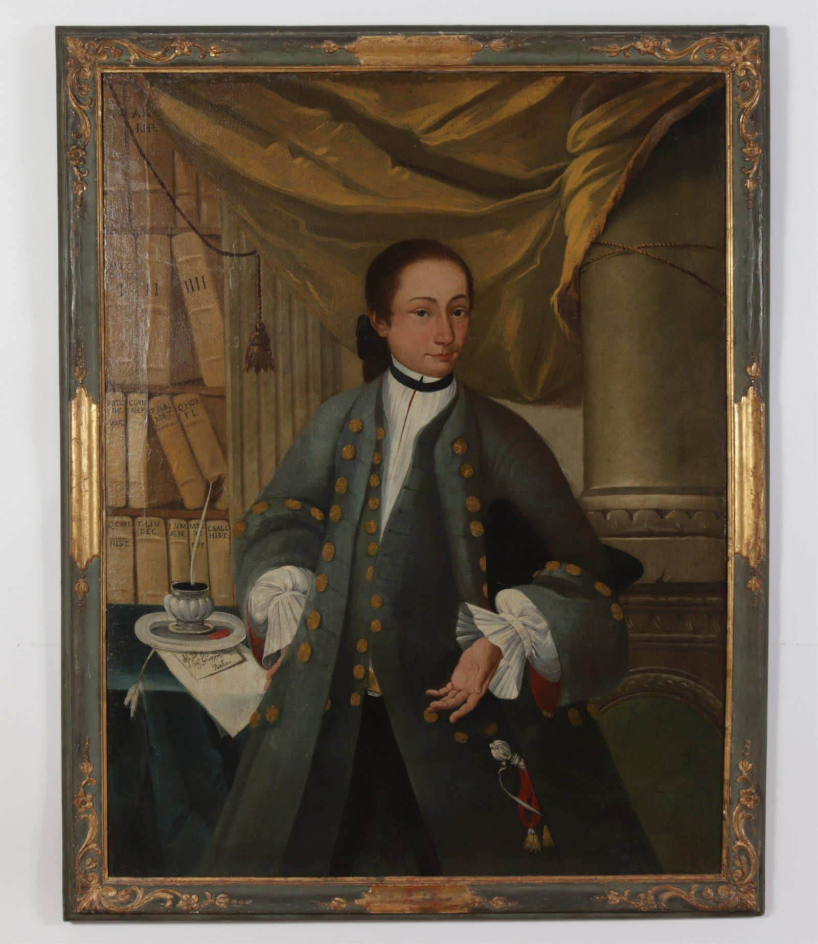 Italian Portrait of Guiseppe Mouzaui/Belluno, O/C: Italian Portrait of Guiseppe Mouzaui/Belluno, Oil on Canvas Sight 49.5" H x 38" W, Frame 55.5" H x 44" W