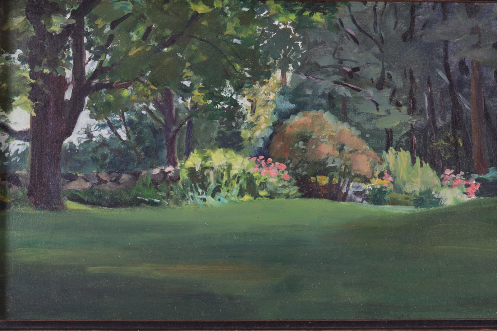 Louise Hamlin - Garden Vista O/C: Louise Hamlin "Garden Vista", Oil on Canvas, signed verso Sight 11.5" H x 19.75" W, Framed 12.75" H x 21" W