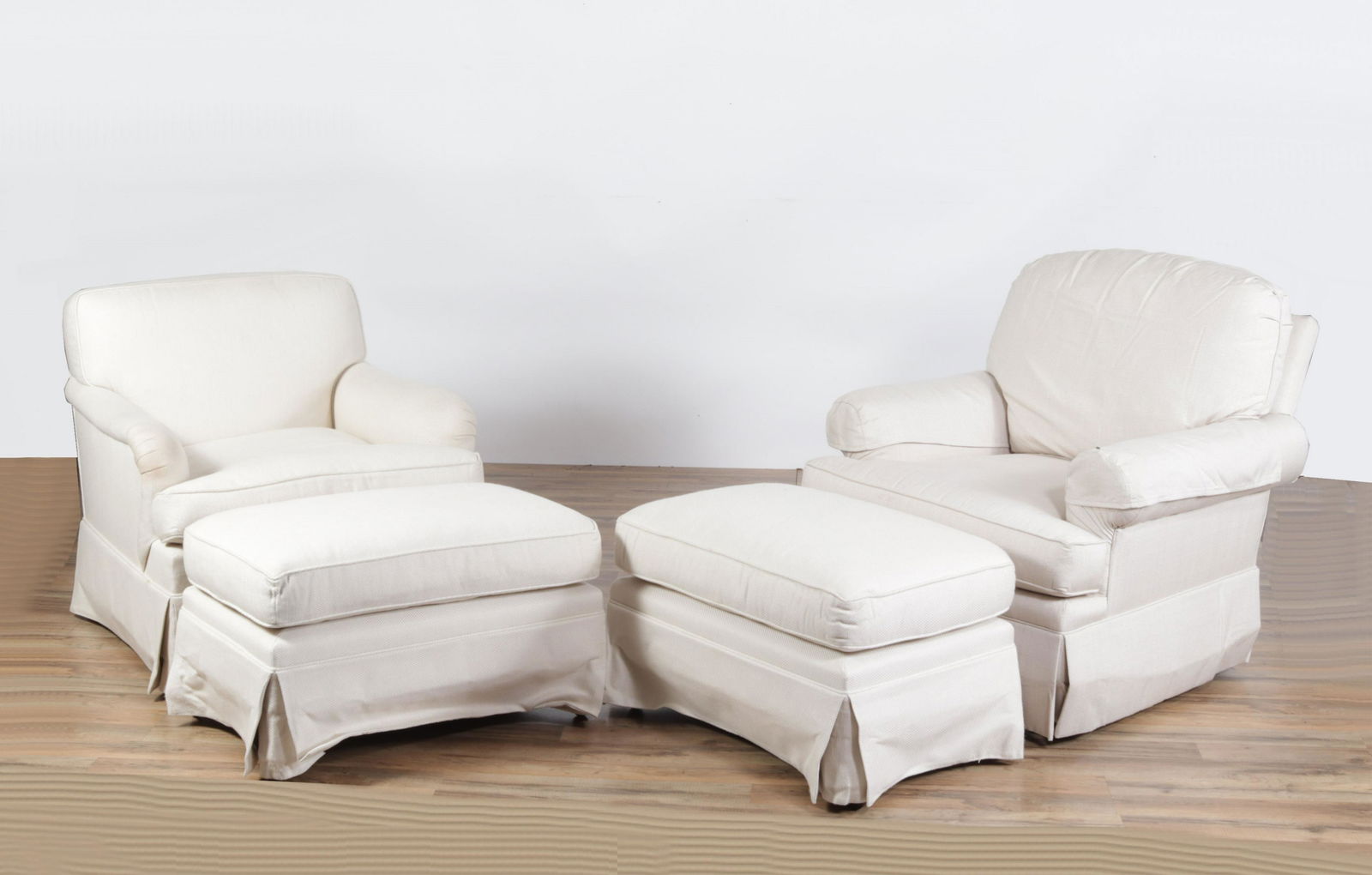 2 Cream Upholstered Club Chairs & 2 Ottomans (1 of 11)