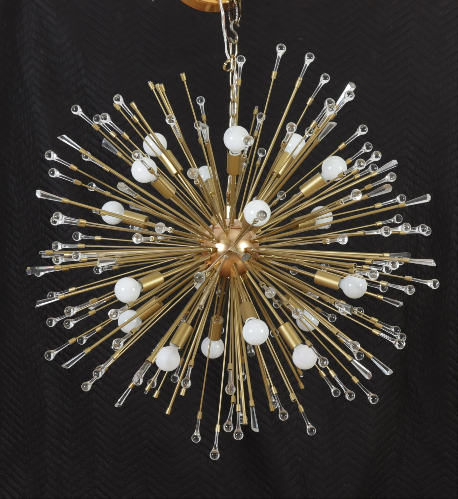 Sputnik Style Brushed Gold Pendant Light: Sputnik Style Brushed Gold Finish and Pendant Light with teardrop and faceted crystals 36 x 36 plus chain and canopy